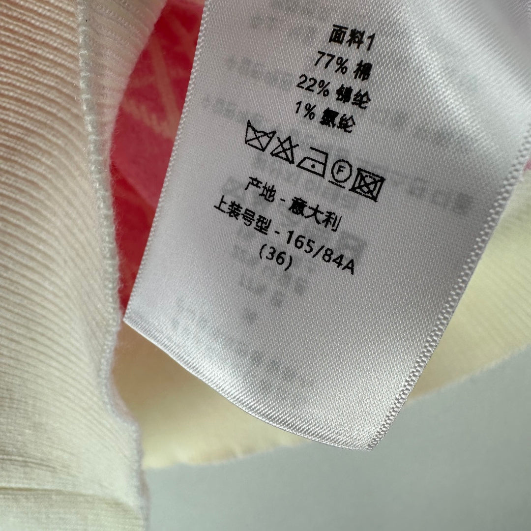 CD 26s Short-sleeved V-neckline Pink Cream Cannage Cotton 348984