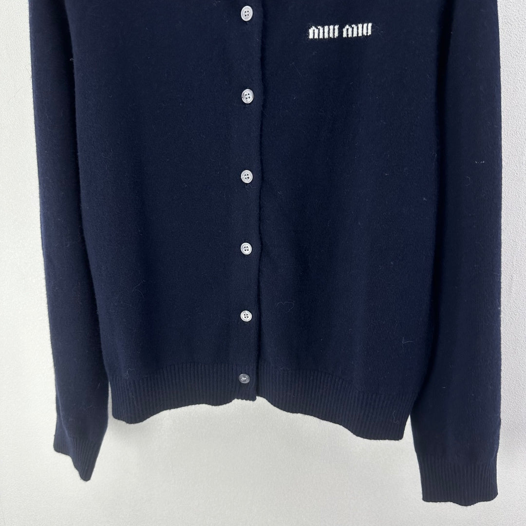 Miumiu 2026  Knit Long-Sleeve Cardigan Navy Blue Wool 349067