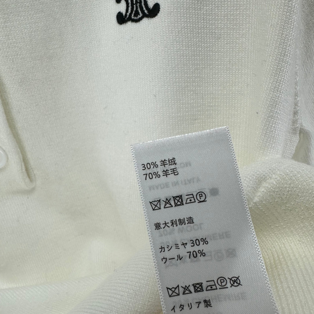 Celine Short-sleeved Polo Shirt White Cashmere Wool 349072