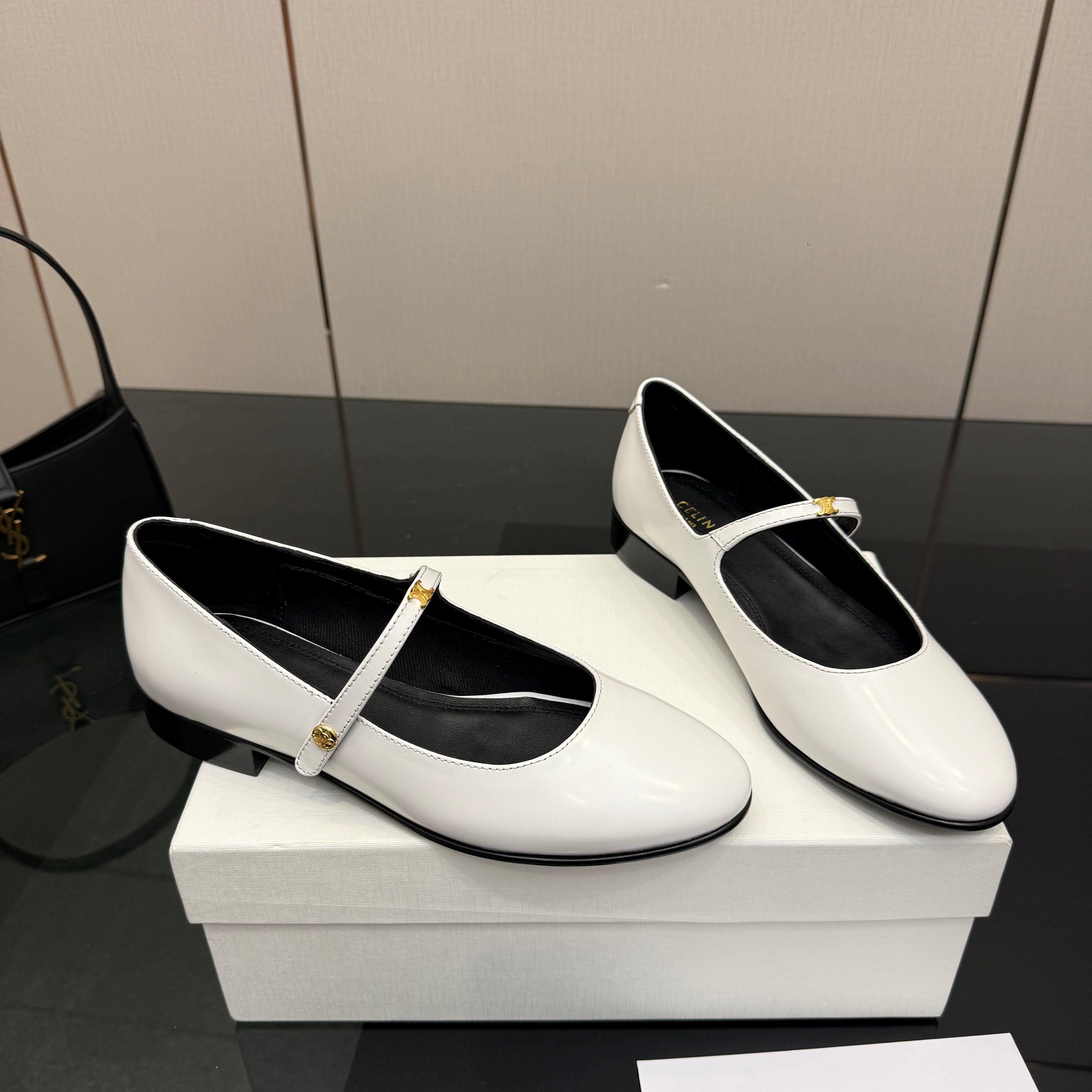 Celine City Mary-Jane White Lambskin 725640