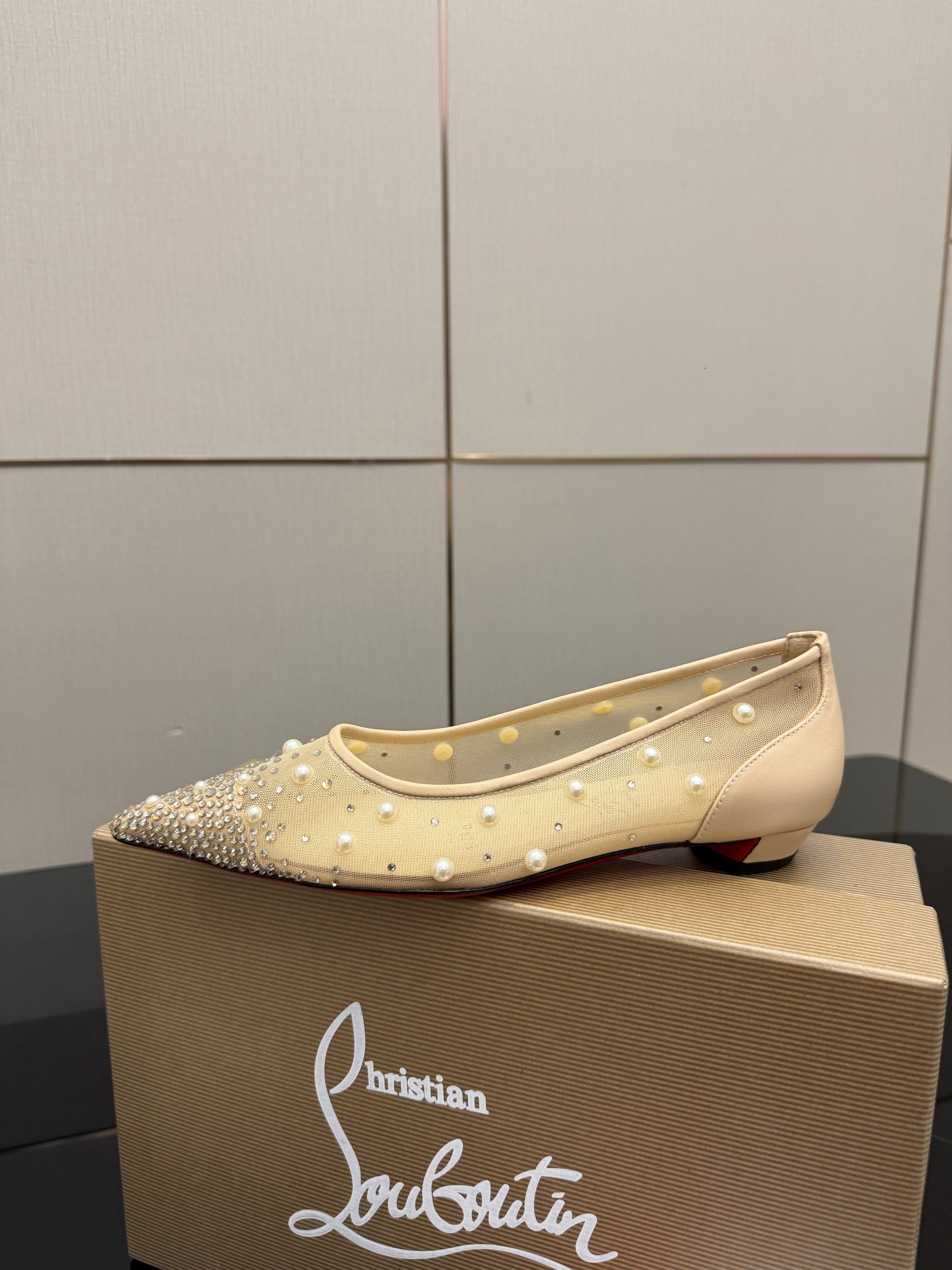 CL Degrastrassina Perla Ballet Flat Light Beige Mesh 828157