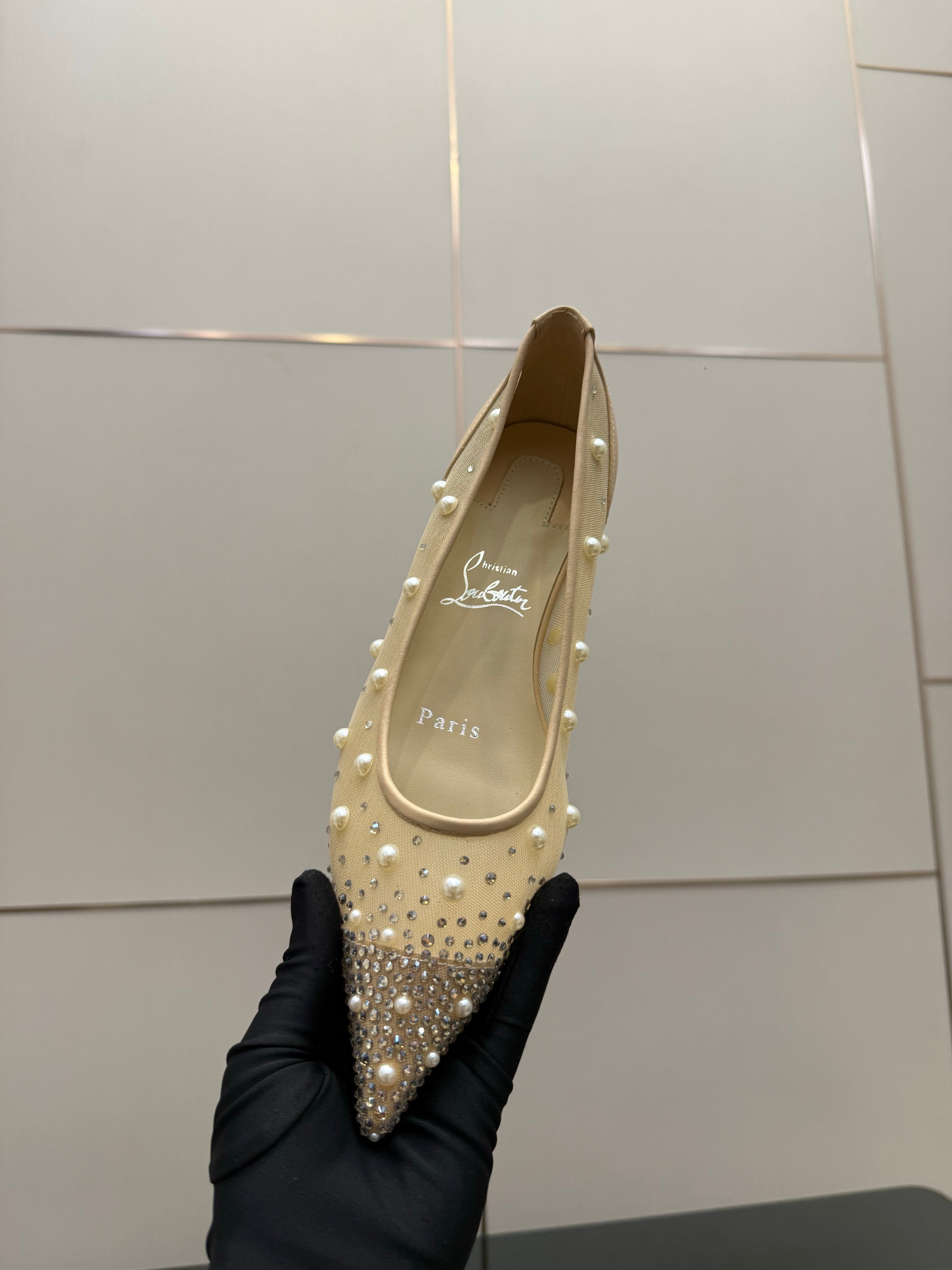 CL Degrastrassina Perla Ballet Flat Light Beige Mesh 828157