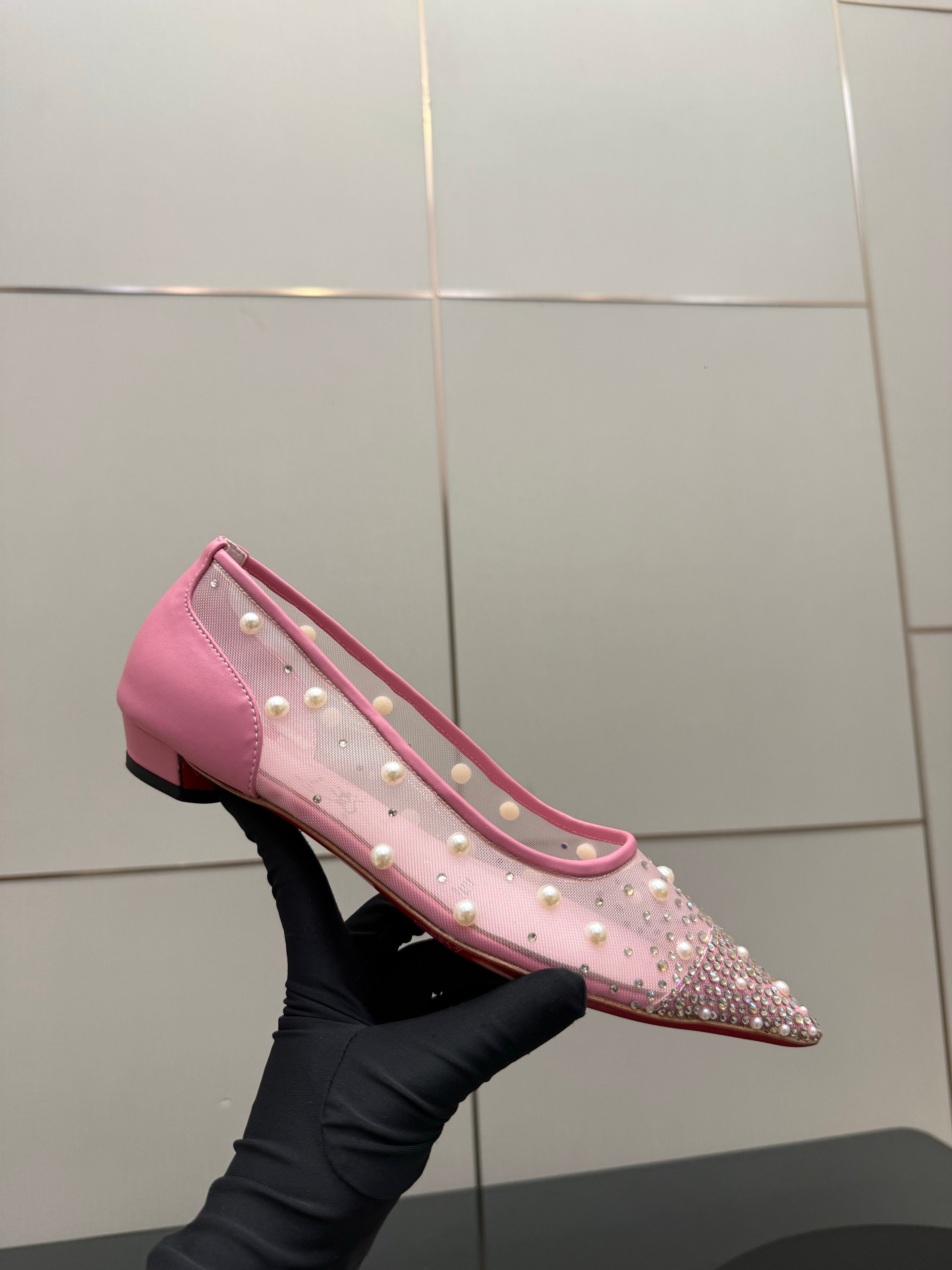 CL Degrastrassina Perla Ballet Flat Light Pink Mesh 828158