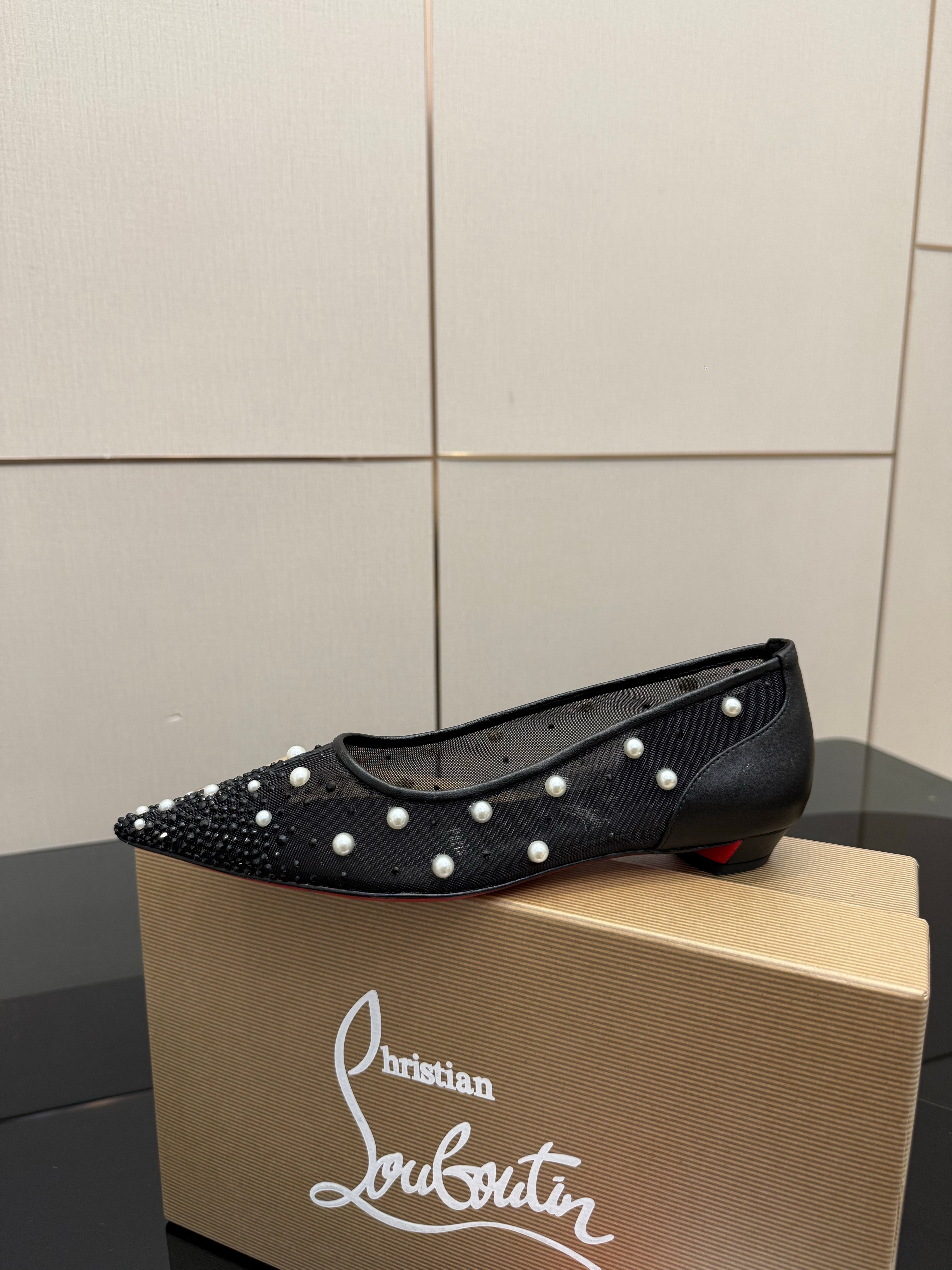 CL Degrastrassina Perla Ballet Flat Black Mesh 828160