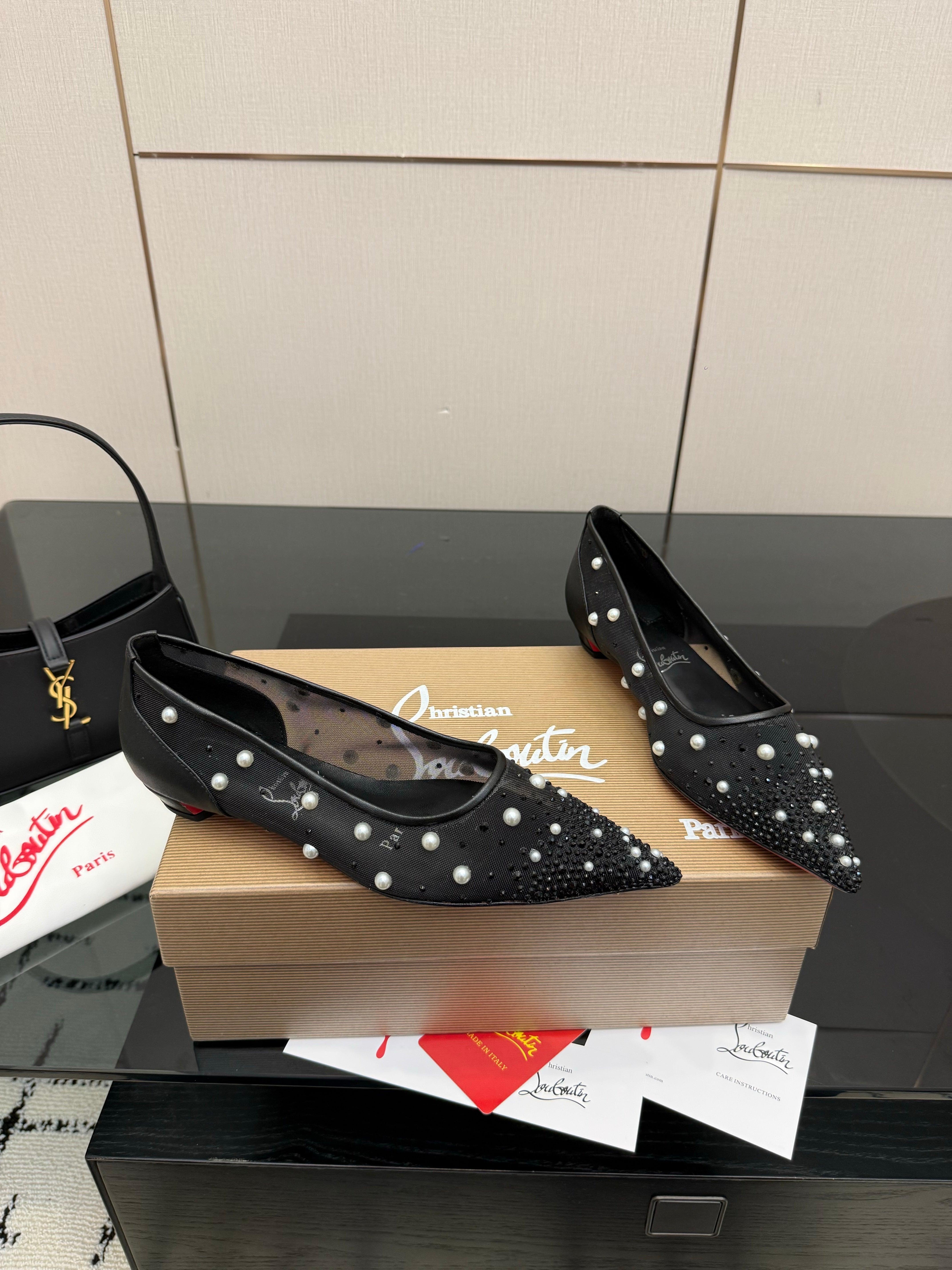 CL Degrastrassina Perla Ballet Flat Black Mesh 828160