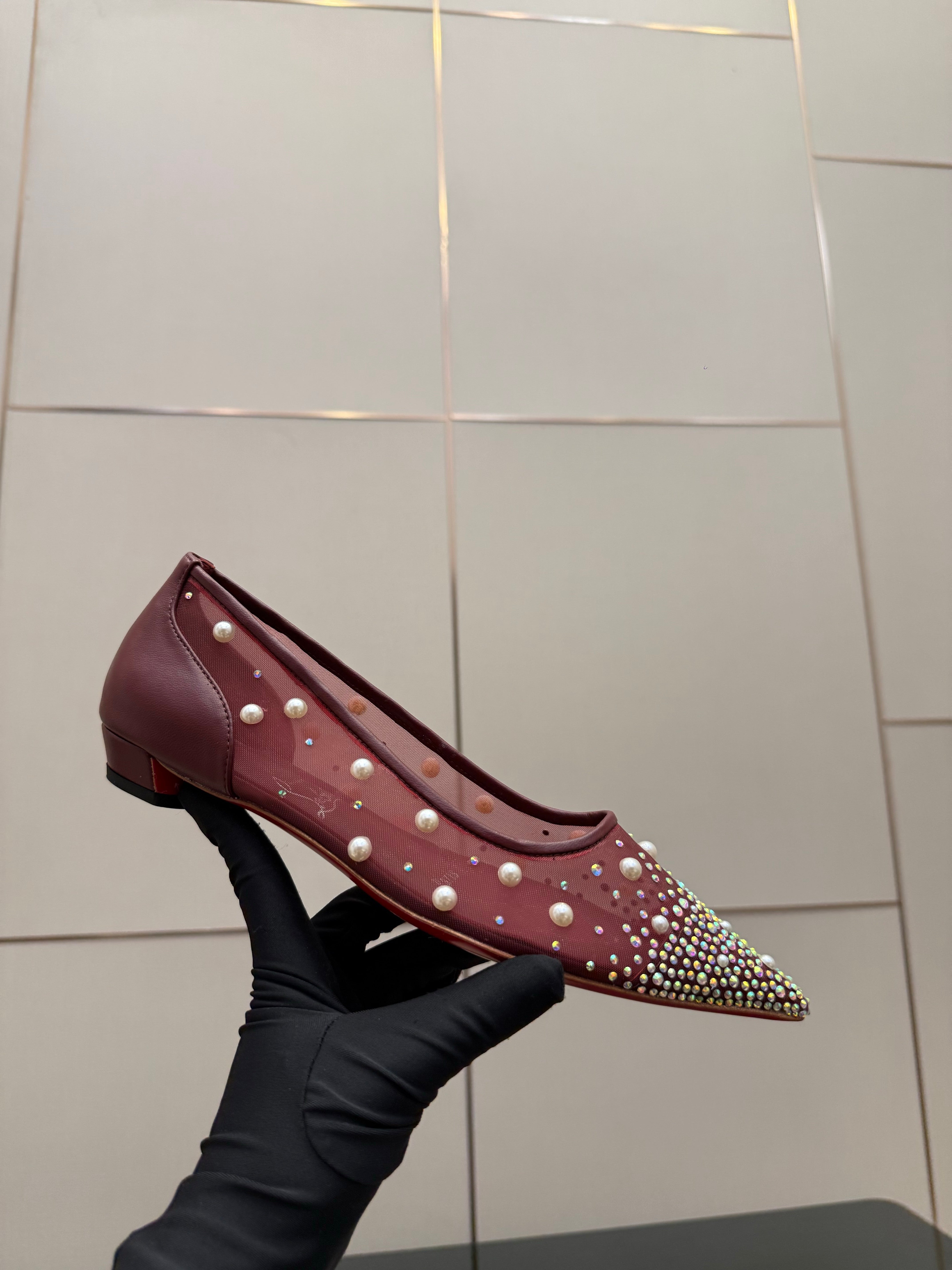 CL Degrastrassina Perla Ballet Flat Burgundy Mesh 828161