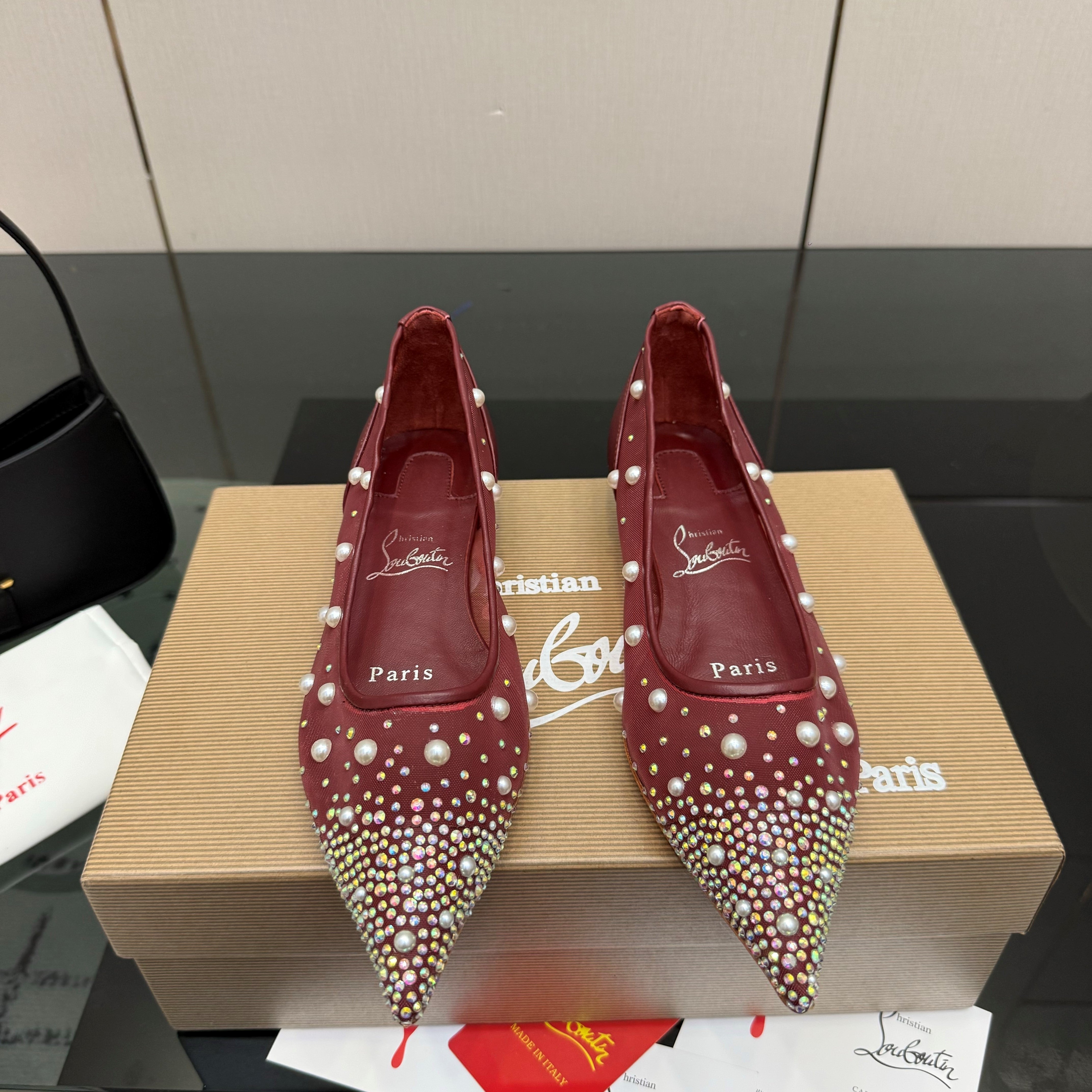 CL Degrastrassina Perla Ballet Flat Burgundy Mesh 828161