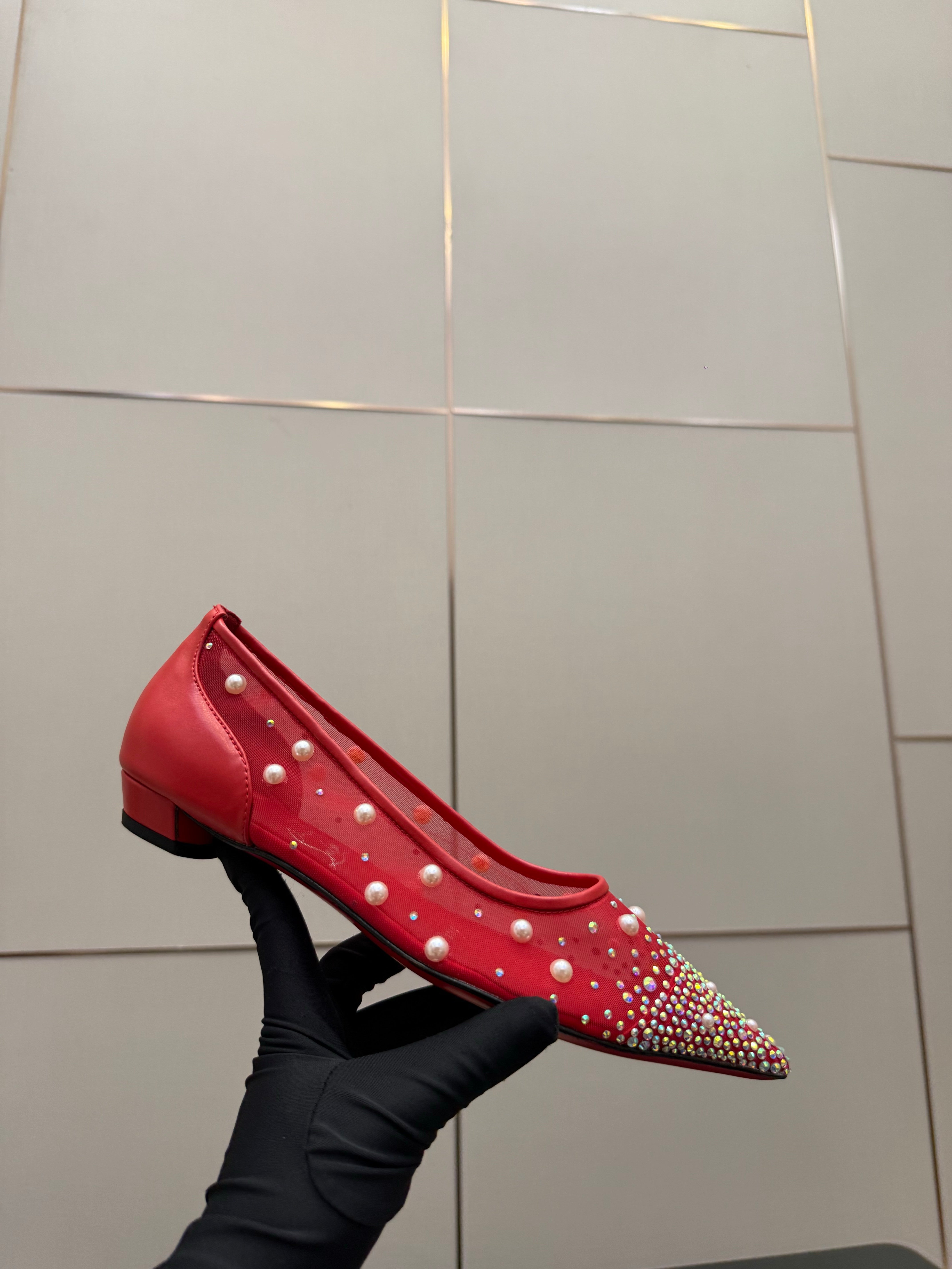 CL Degrastrassina Perla Ballet Flat Red Mesh 828162