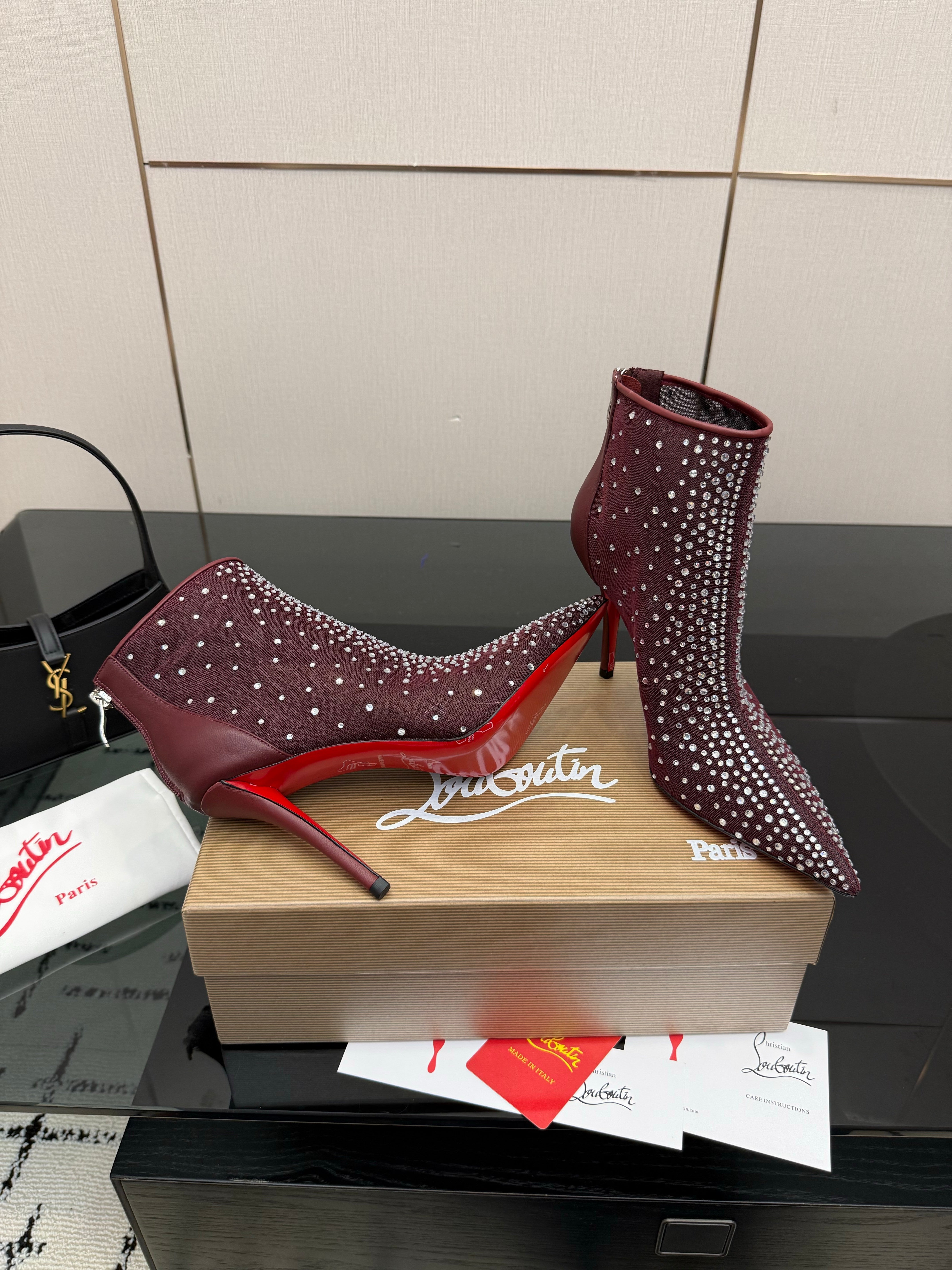 CL 26s Thea Ankle Boots 10cm Burgundy Mesh 828173