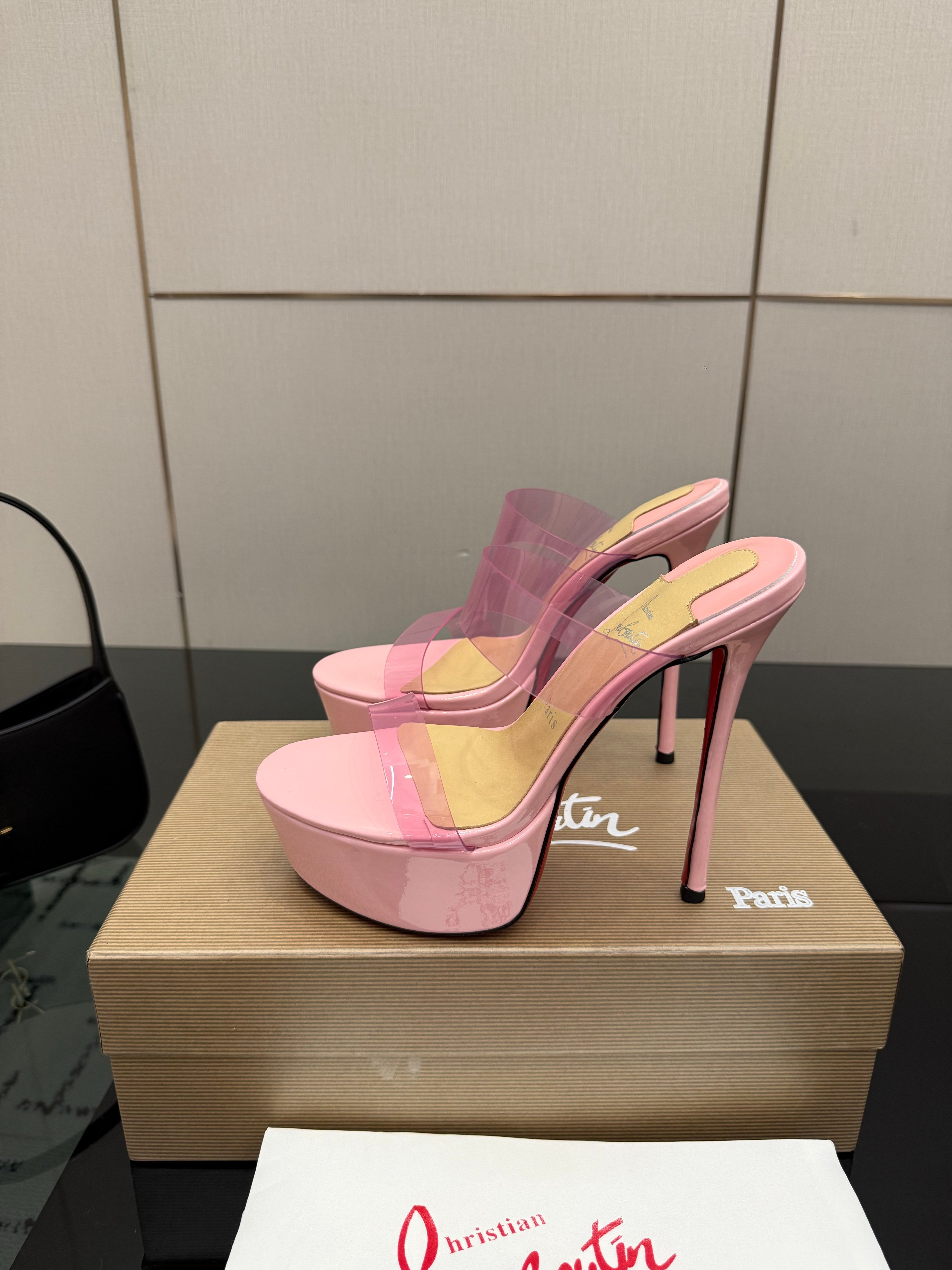 Christian Louboutin 2026 Just Loubi 14.5cm Mules Pink PVC Lambskin 828174
