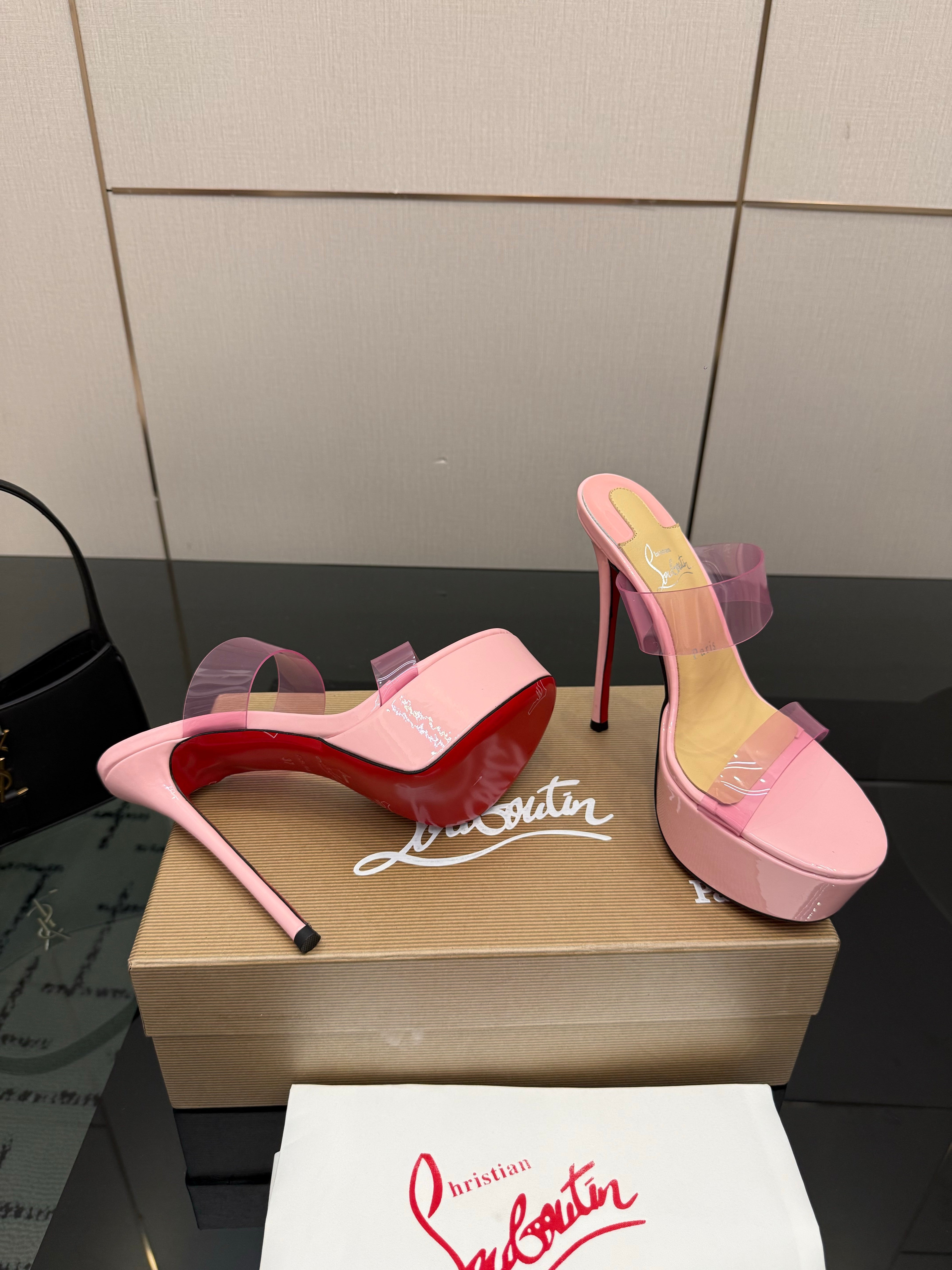 Christian Louboutin 2026 Just Loubi 14.5cm Mules Pink PVC Lambskin 828174