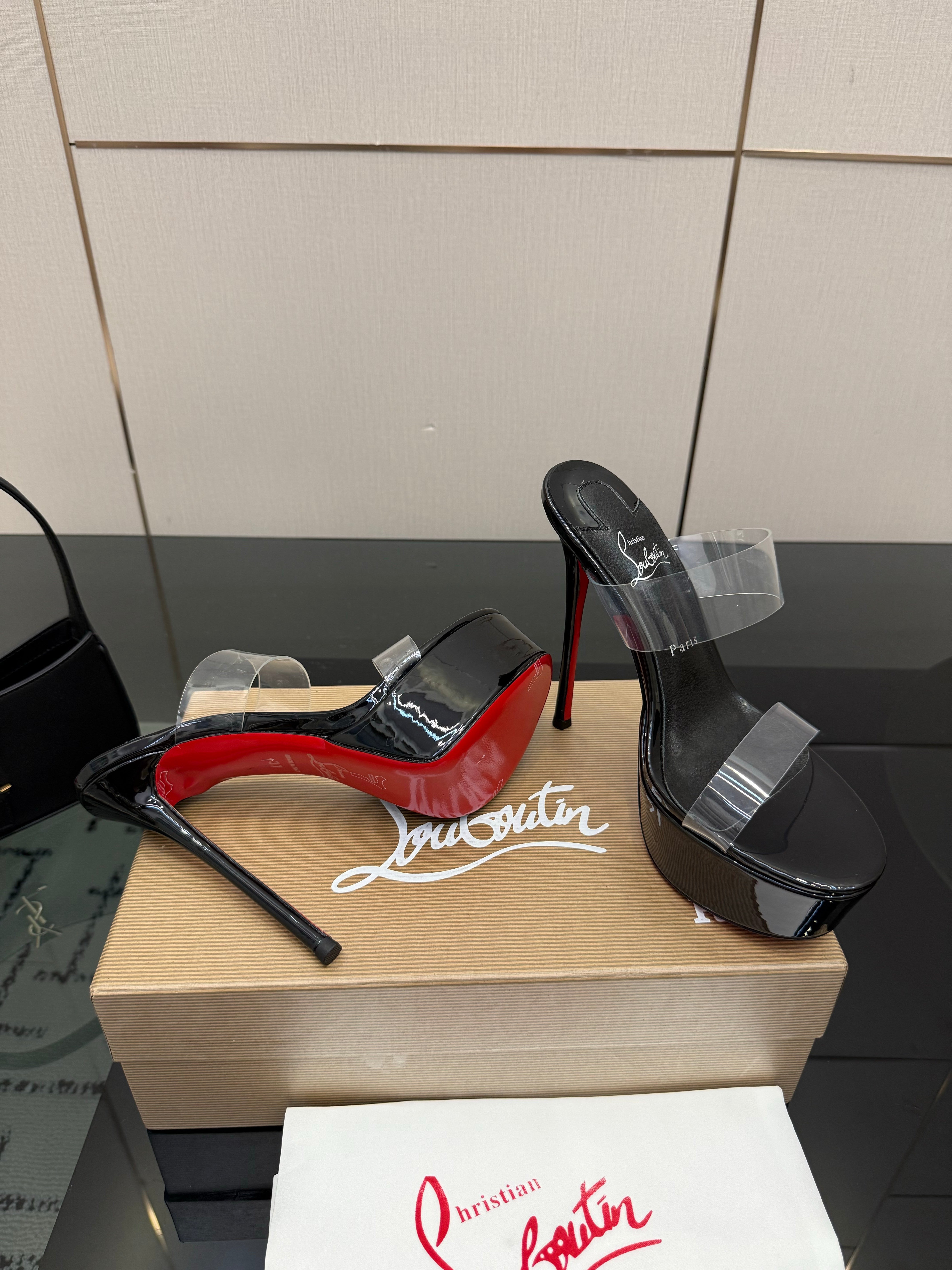 Christian Louboutin 2026 Just Loubi 14.5cm Mules Black PVC Lambskin 828175