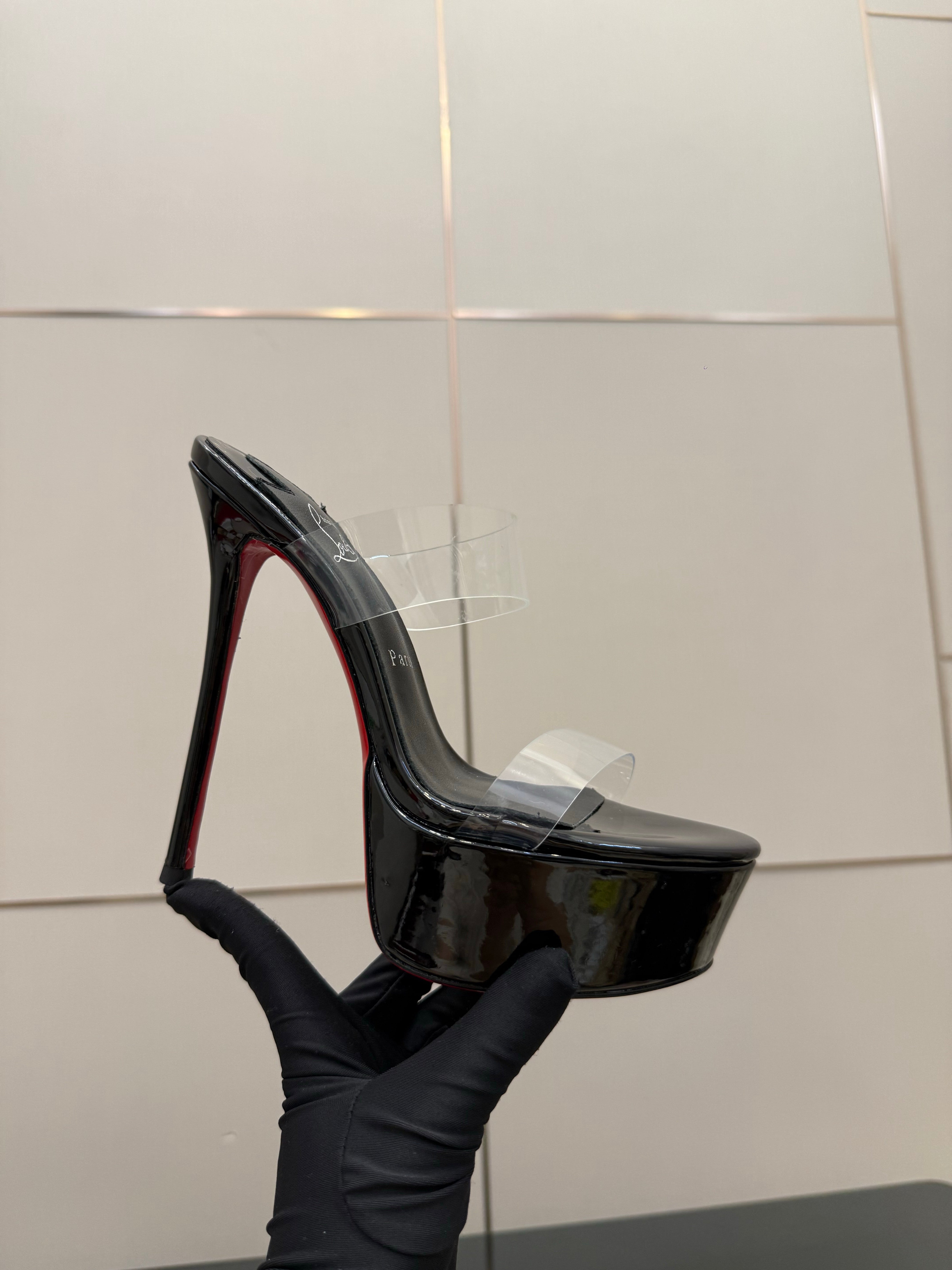 Christian Louboutin 2026 Just Loubi 14.5cm Mules Black PVC Lambskin 828175