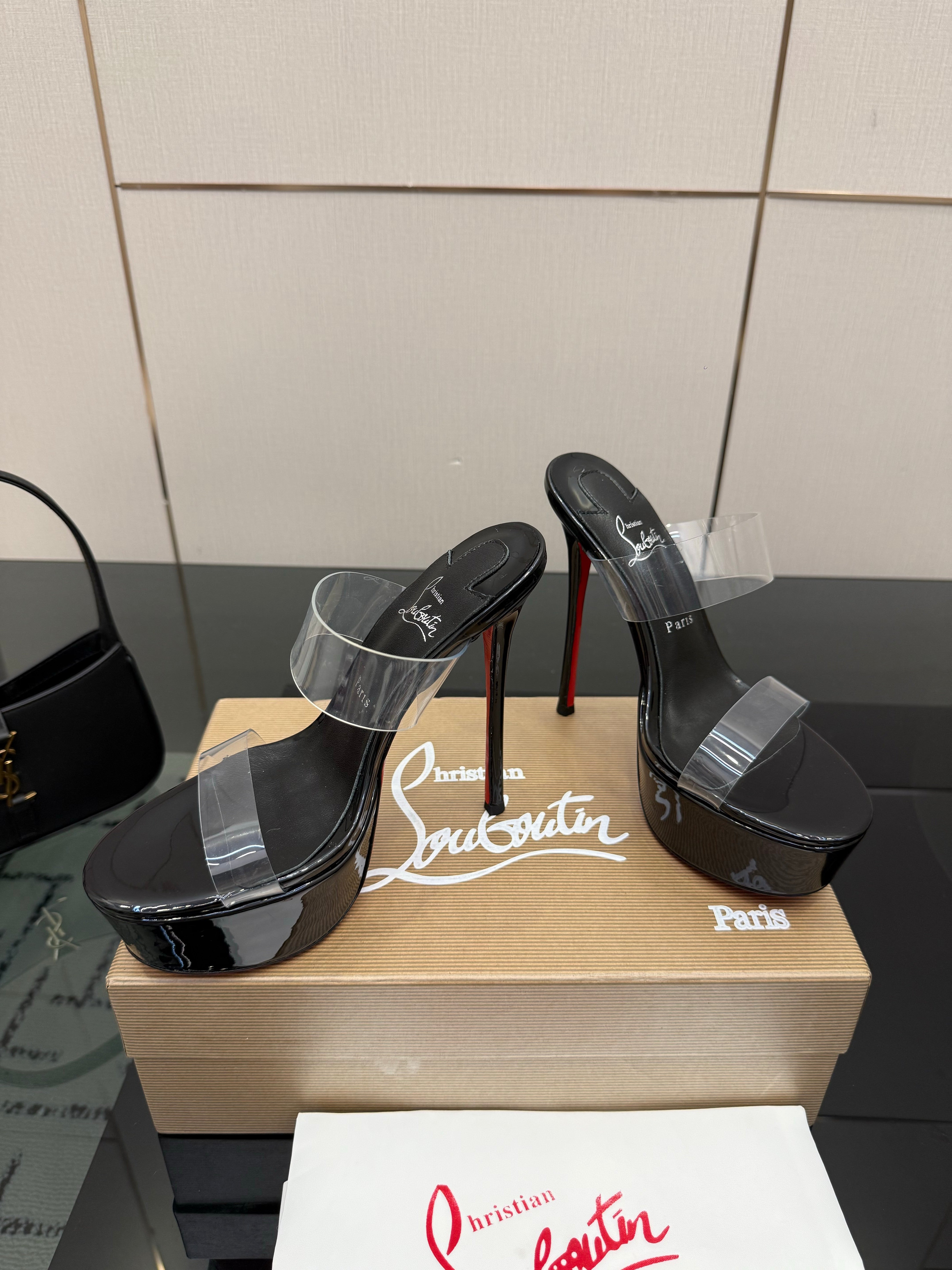 Christian Louboutin 2026 Just Loubi 14.5cm Mules Black PVC Lambskin 828175