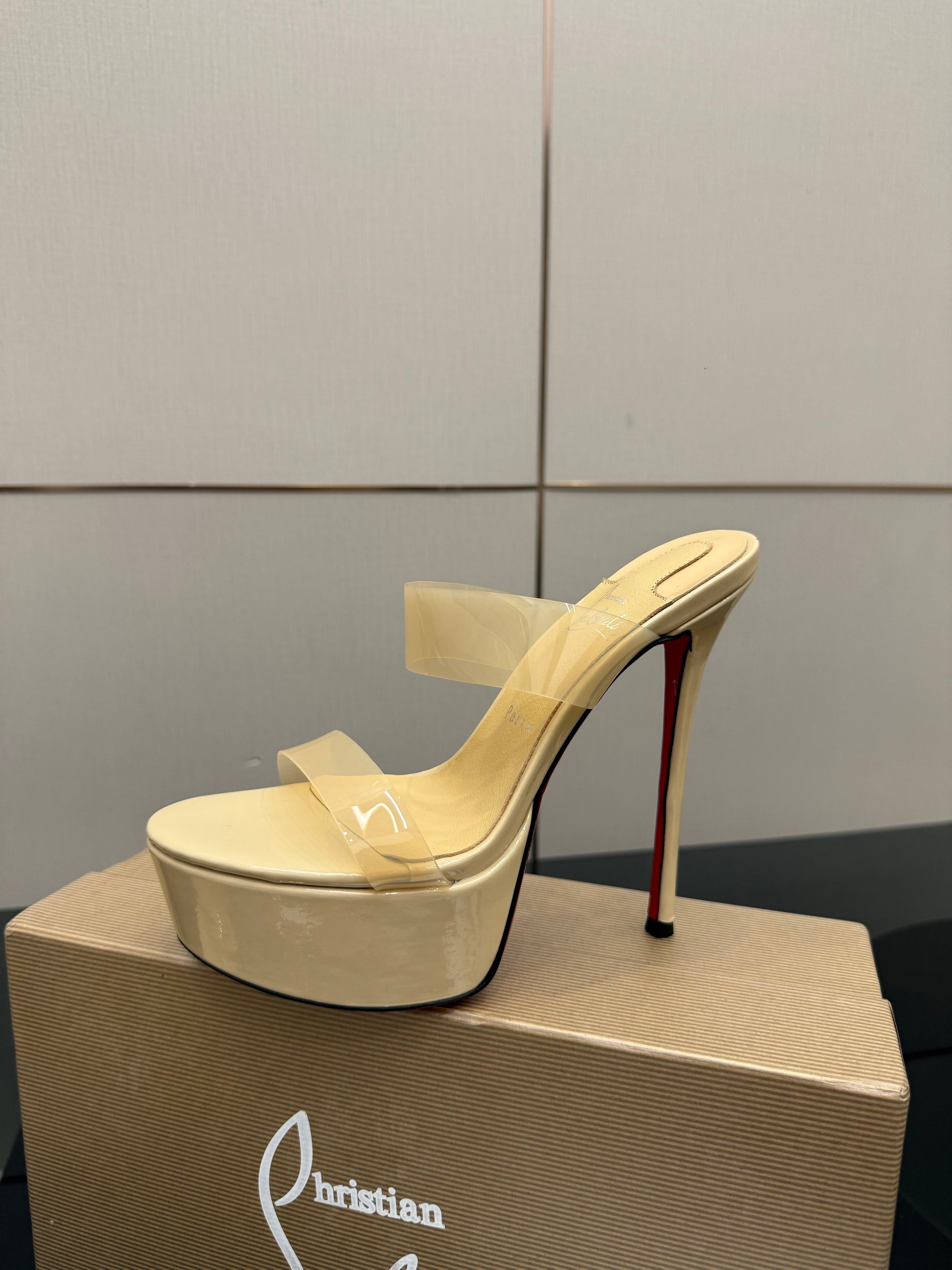 Christian Louboutin 2026 Just Loubi 14.5cm Mules Beige PVC Lambskin 828176