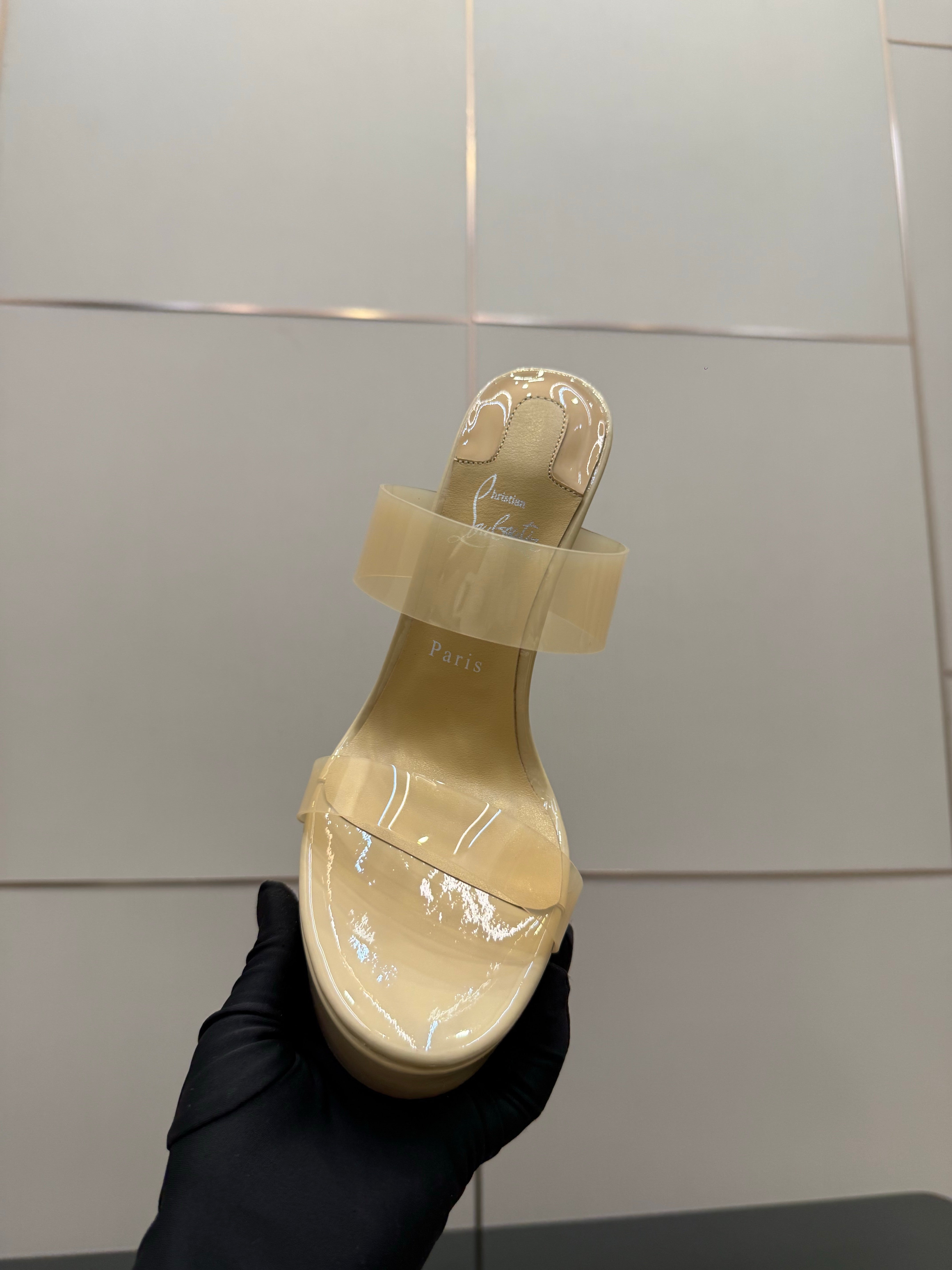 Christian Louboutin 2026 Just Loubi 14.5cm Mules Beige PVC Lambskin 828176