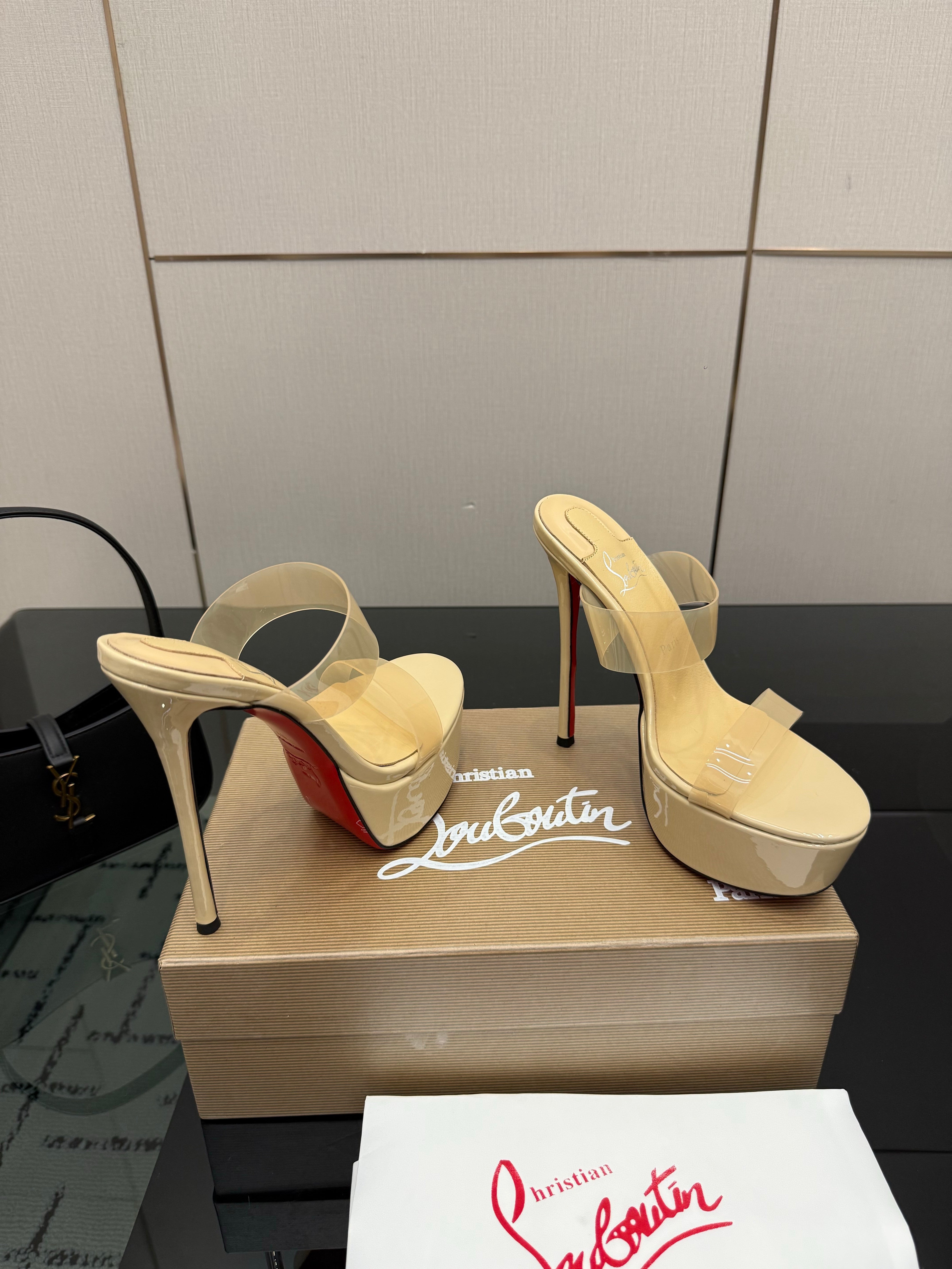 Christian Louboutin 2026 Just Loubi 14.5cm Mules Beige PVC Lambskin 828176