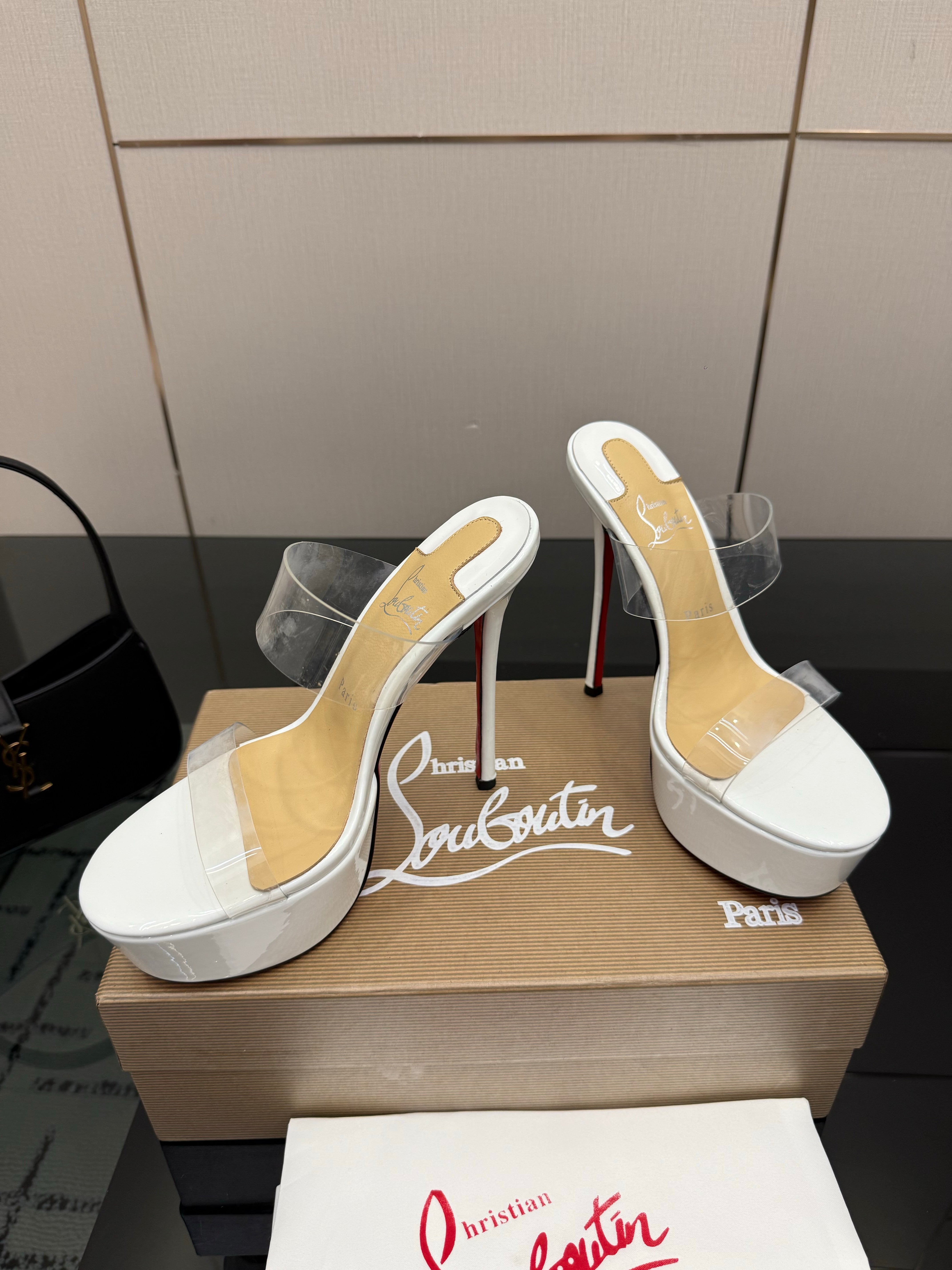 Christian Louboutin 2026 Just Loubi 14.5cm Mules White PVC Lambskin 828177