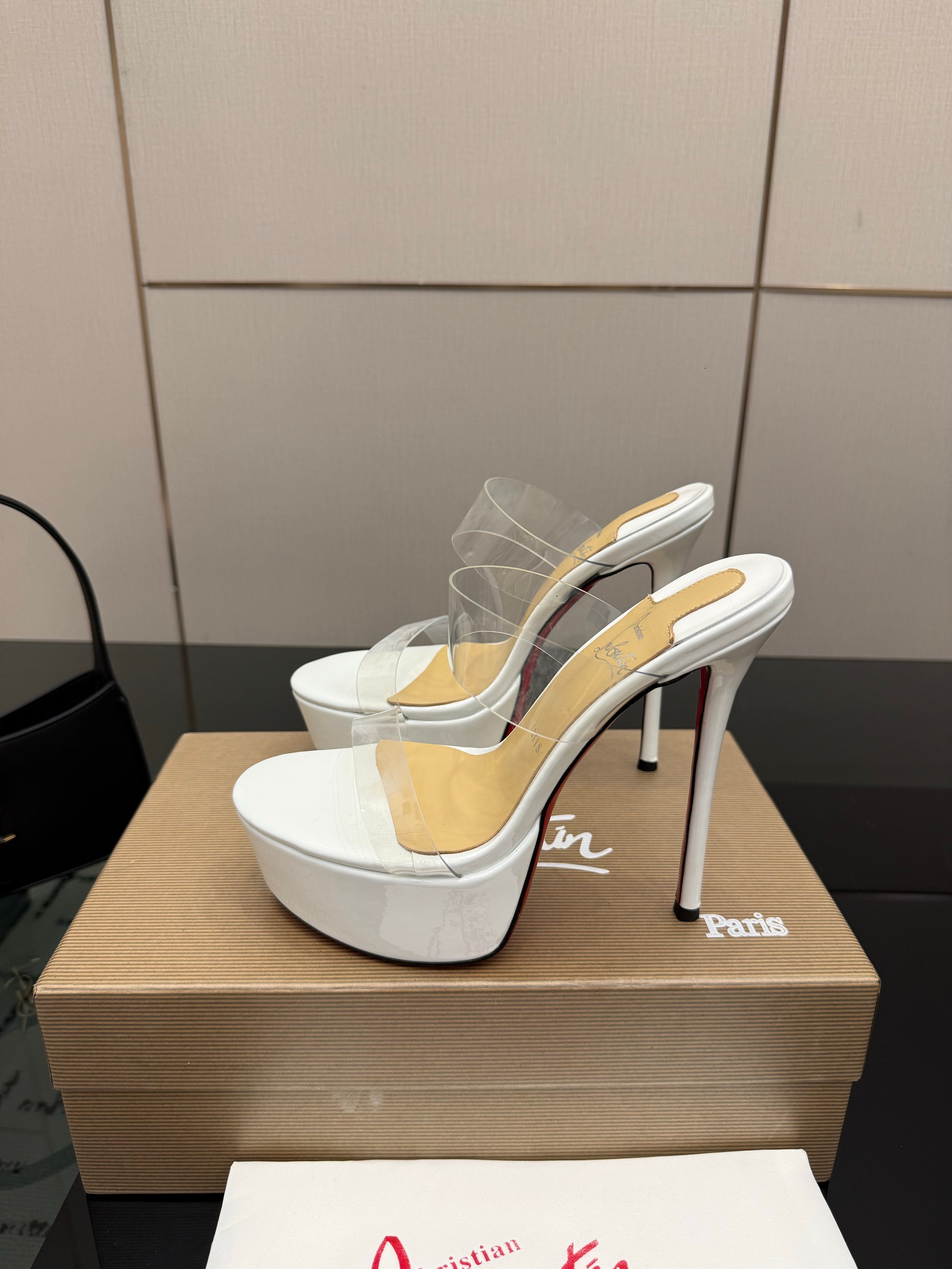 Christian Louboutin 2026 Just Loubi 14.5cm Mules White PVC Lambskin 828177