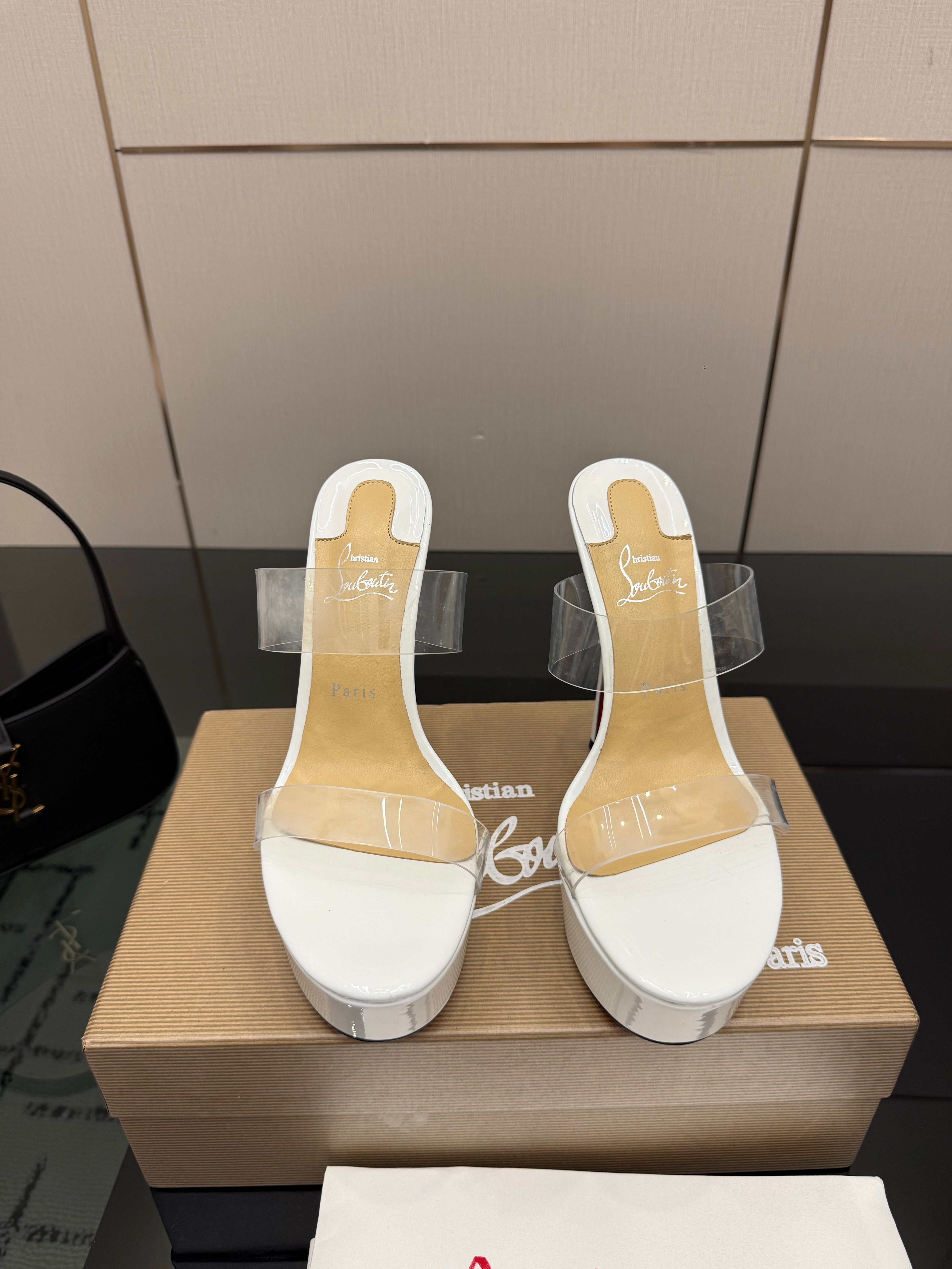Christian Louboutin 2026 Just Loubi 14.5cm Mules White PVC Lambskin 828177
