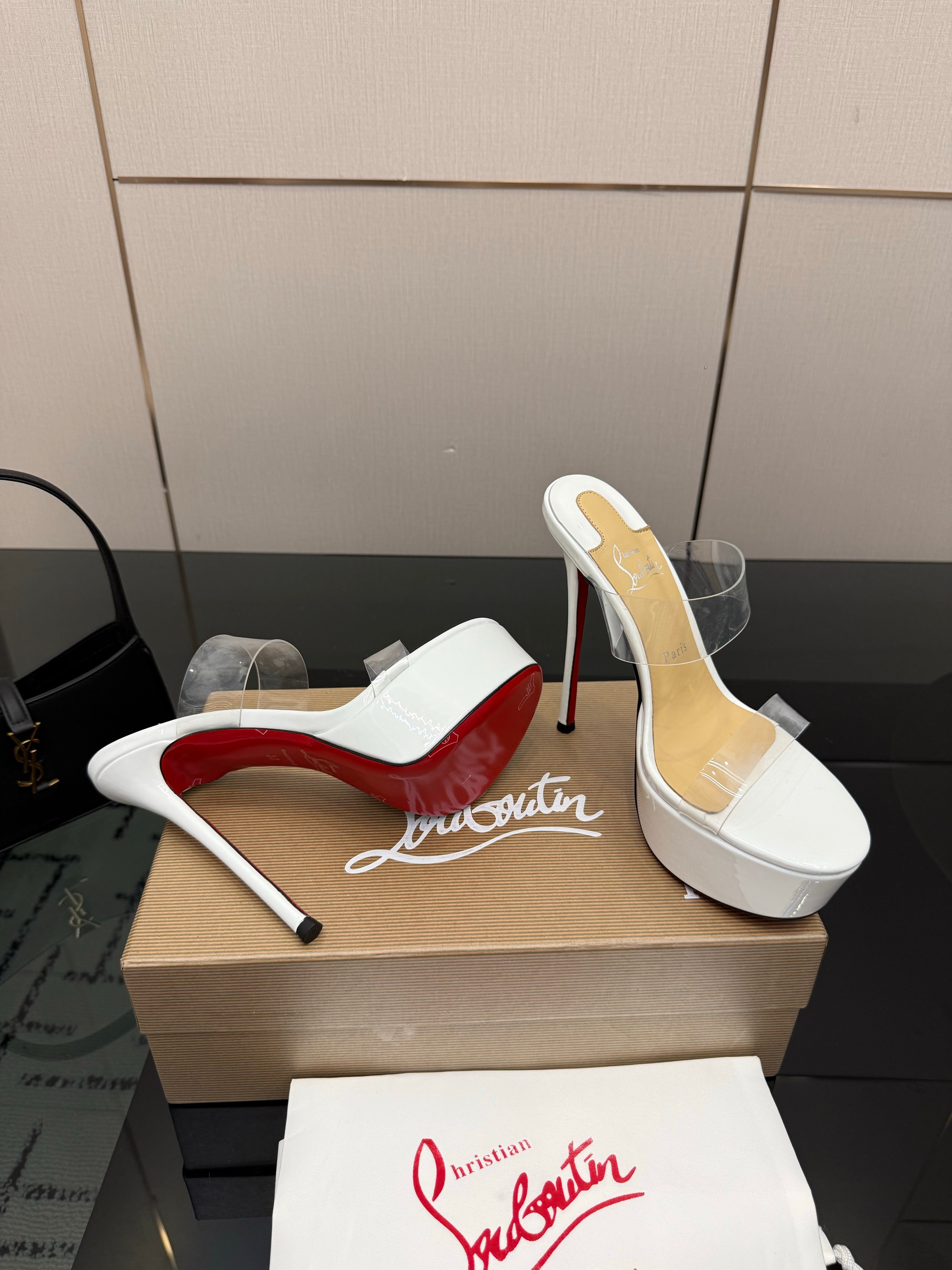 Christian Louboutin 2026 Just Loubi 14.5cm Mules White PVC Lambskin 828177