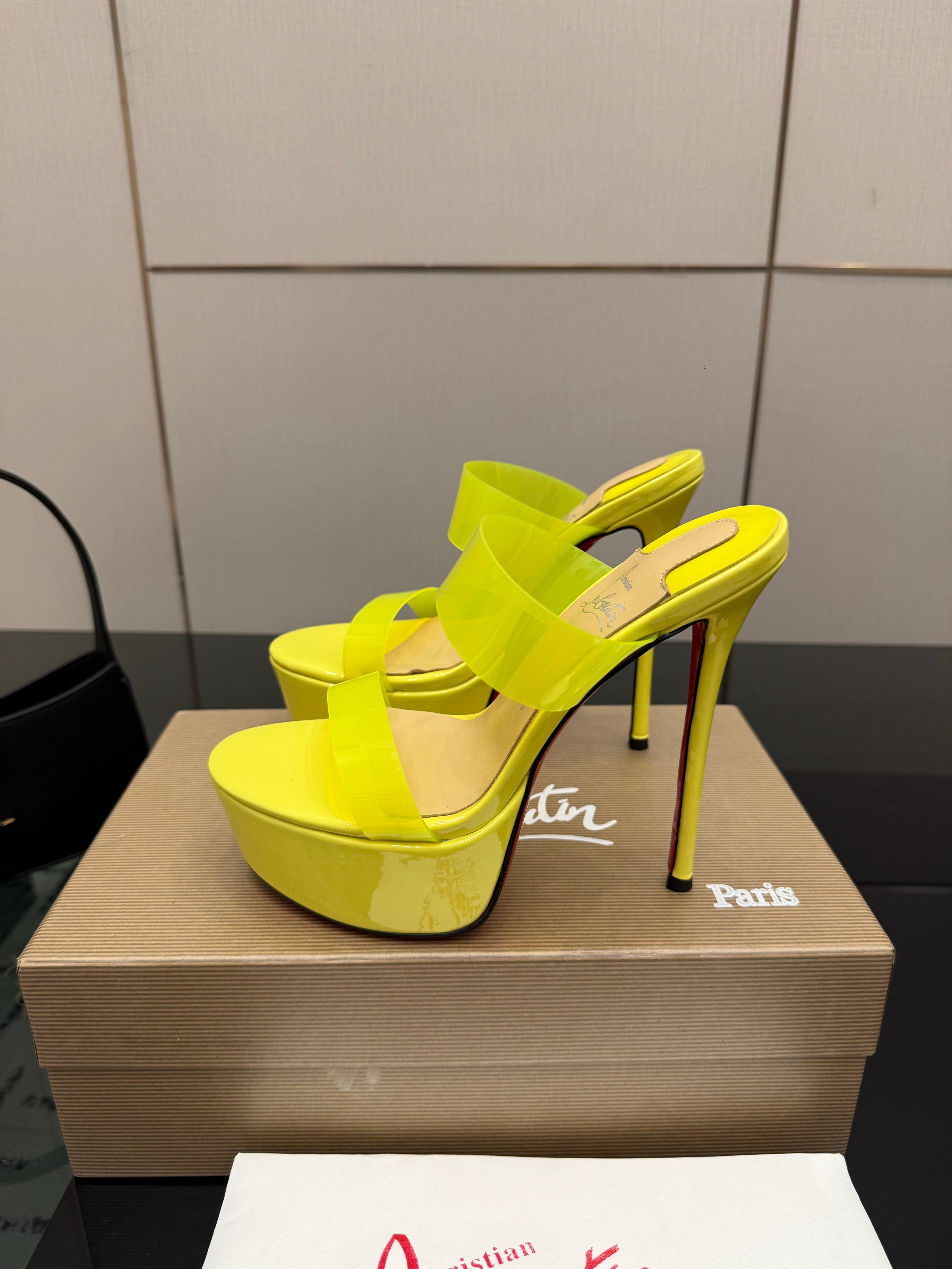 Christian Louboutin 2026 Just Loubi 14.5cm Mules Yellow PVC Lambskin 828178