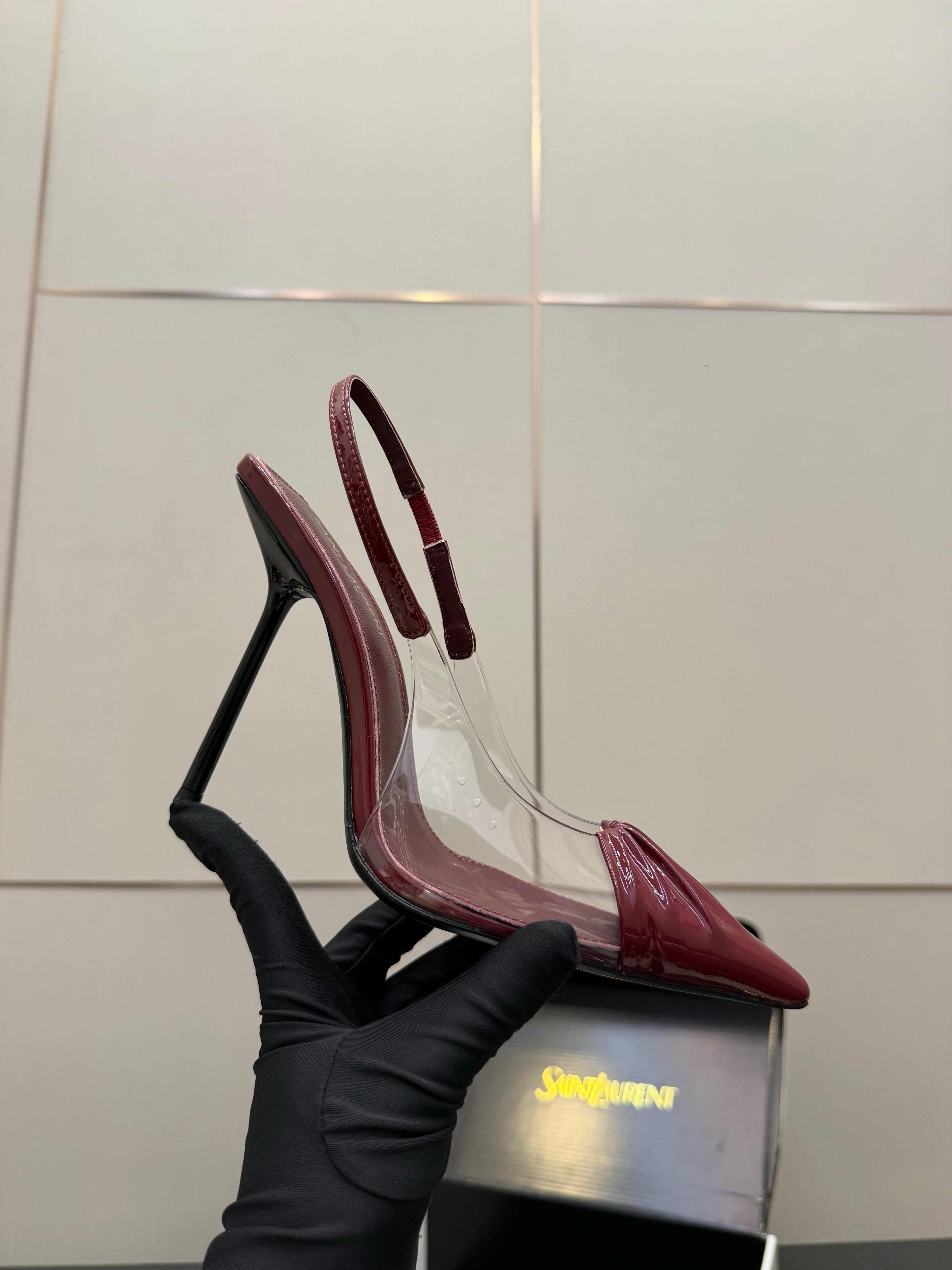 YSL Chica Slingback 10.5cm Burgundy Leather 828237