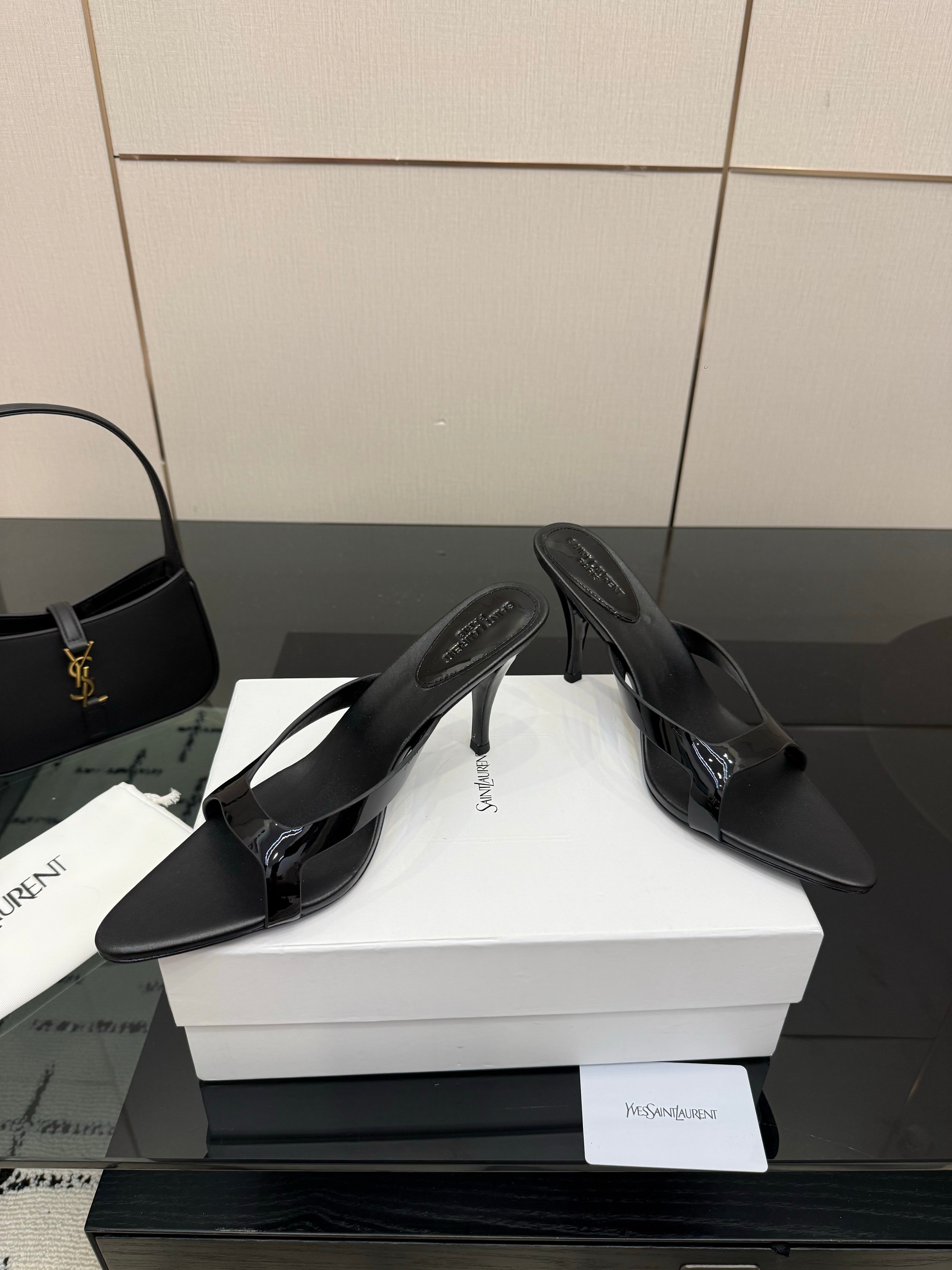 YSL Sandal 9cm Black Cowhide 828245