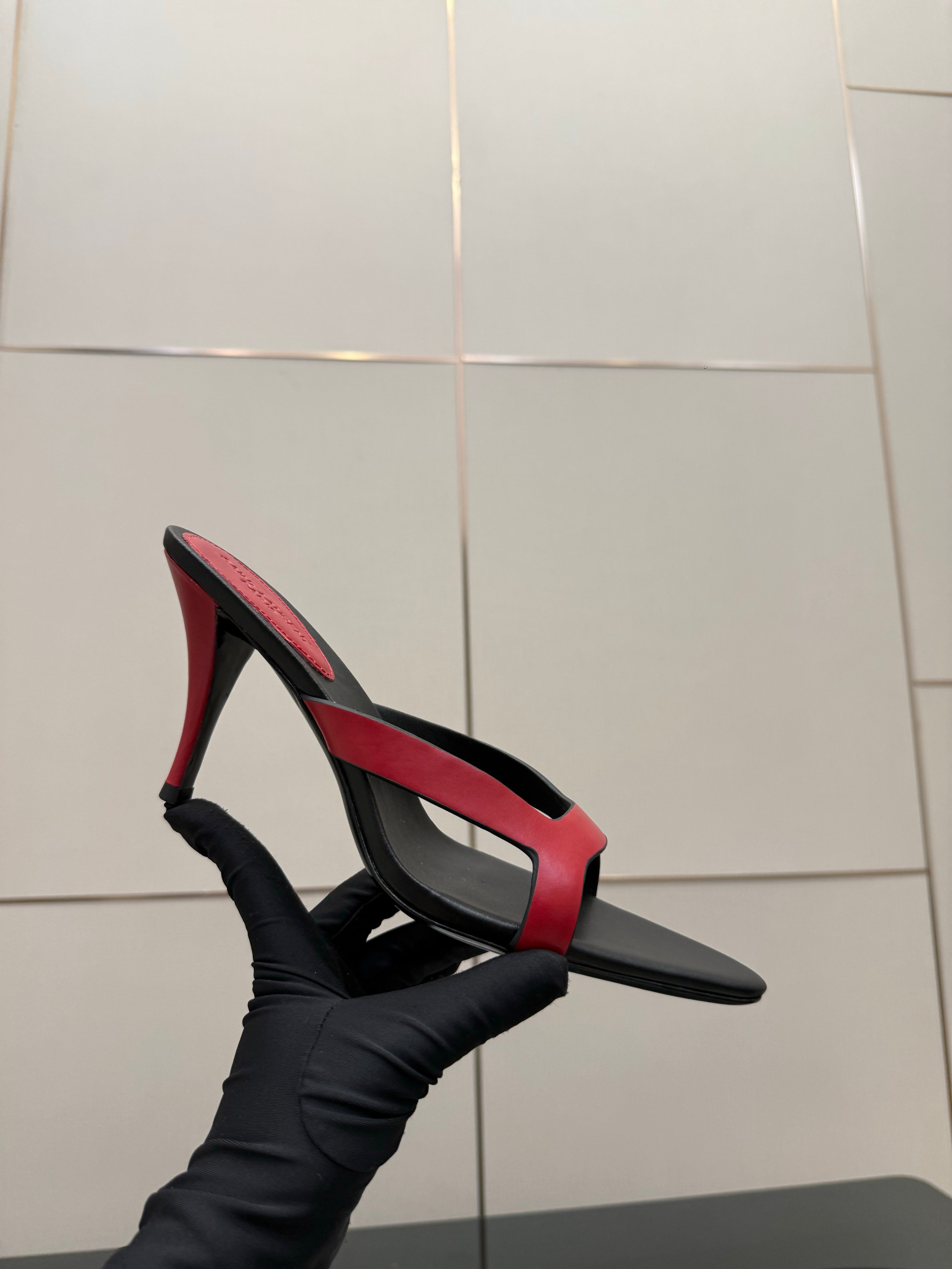 YSL Sandal 9cm Black Red Cowhide 828247