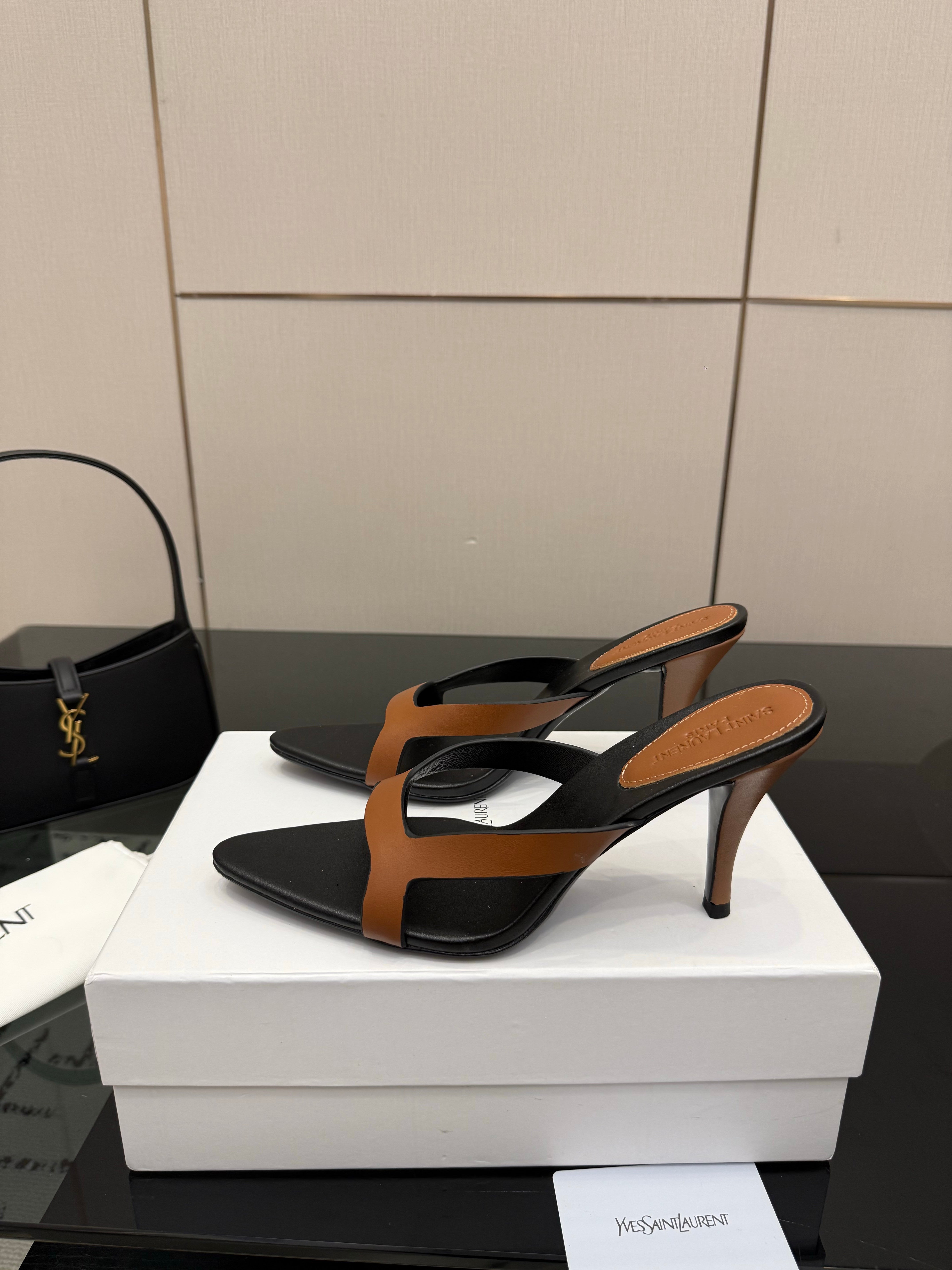 YSL Sandal 9cm Black Brown Cowhide 828249