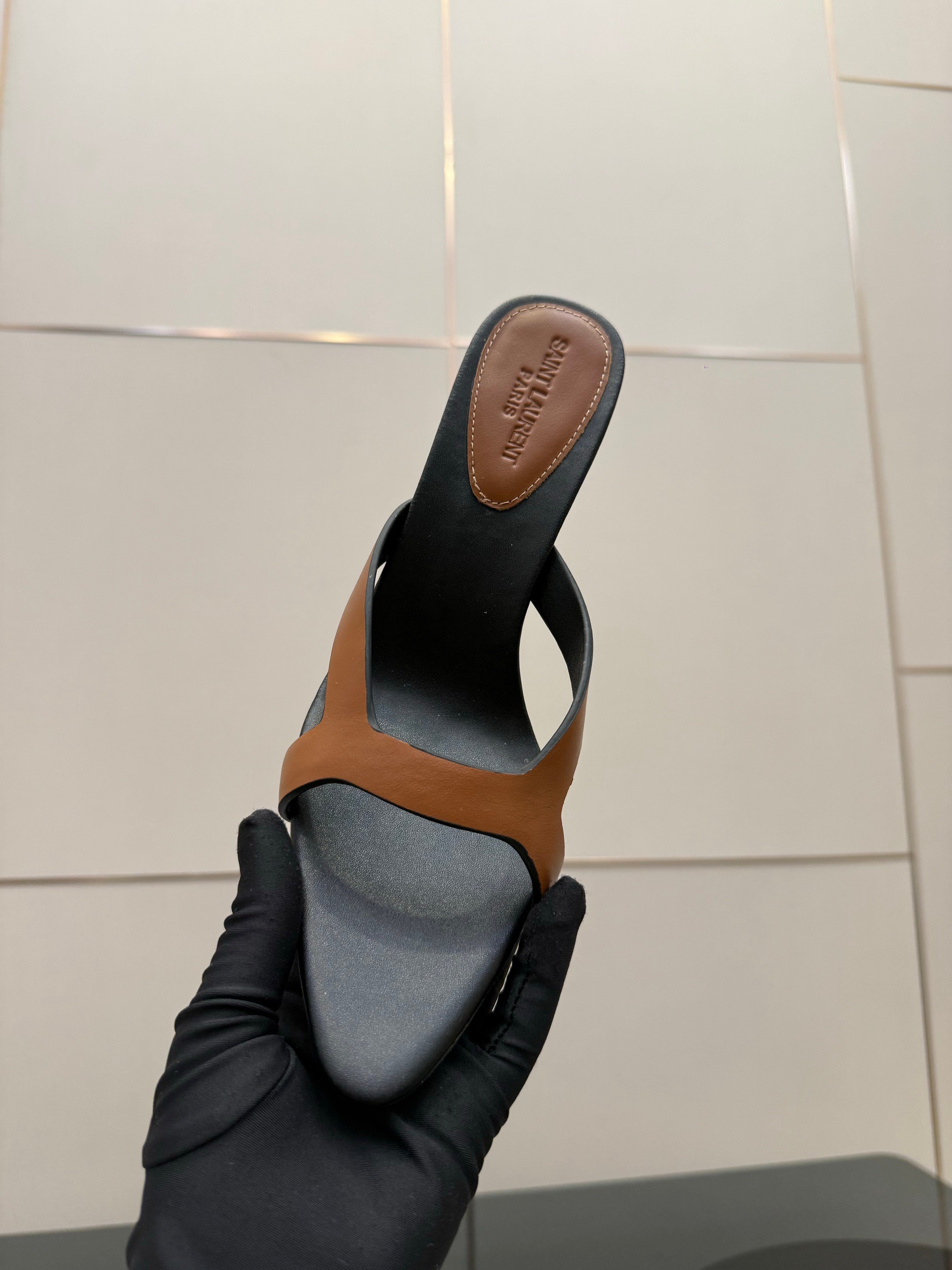 YSL Sandal 9cm Black Brown Cowhide 828249