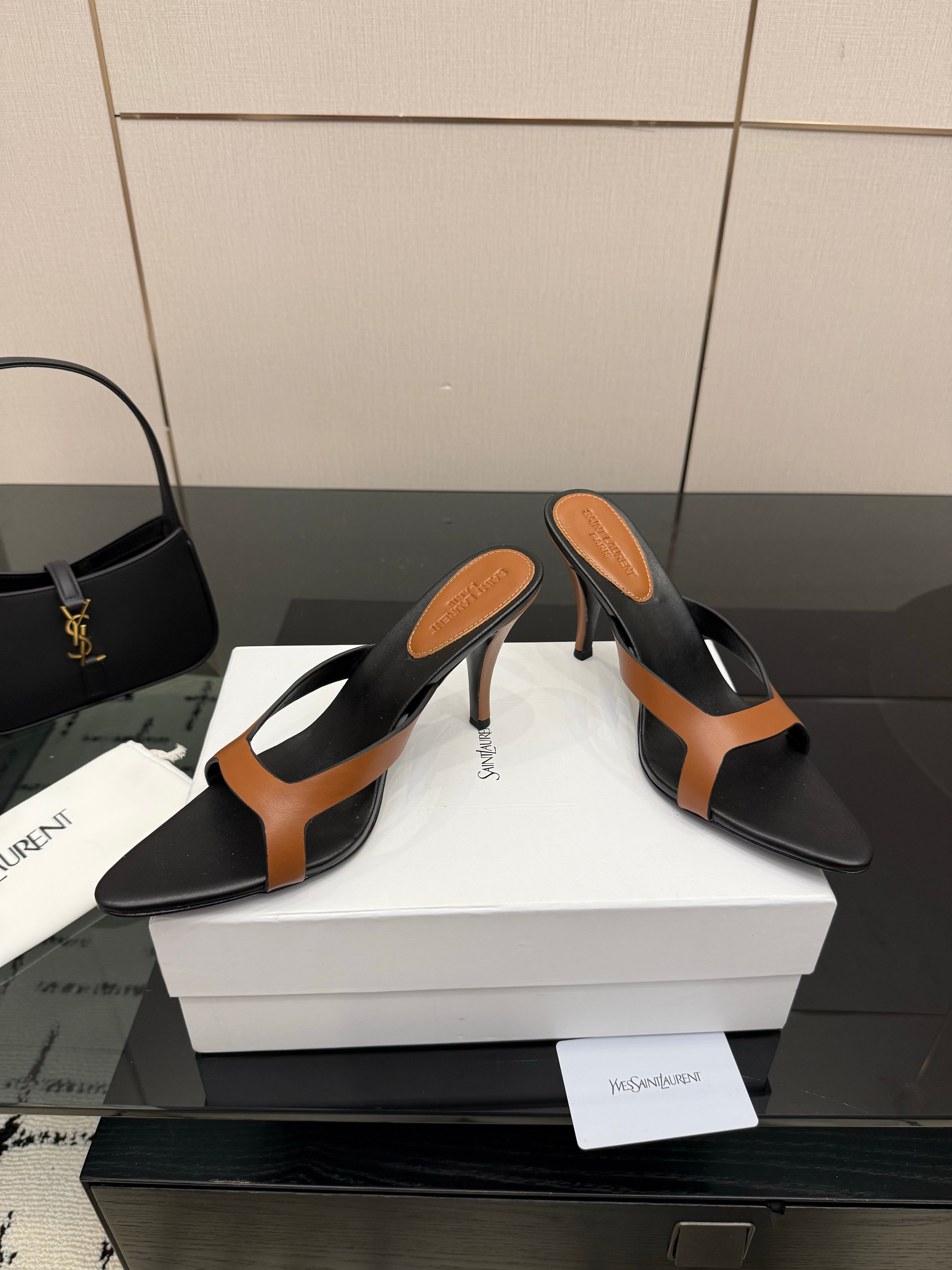 YSL Sandal 9cm Black Brown Cowhide 828249