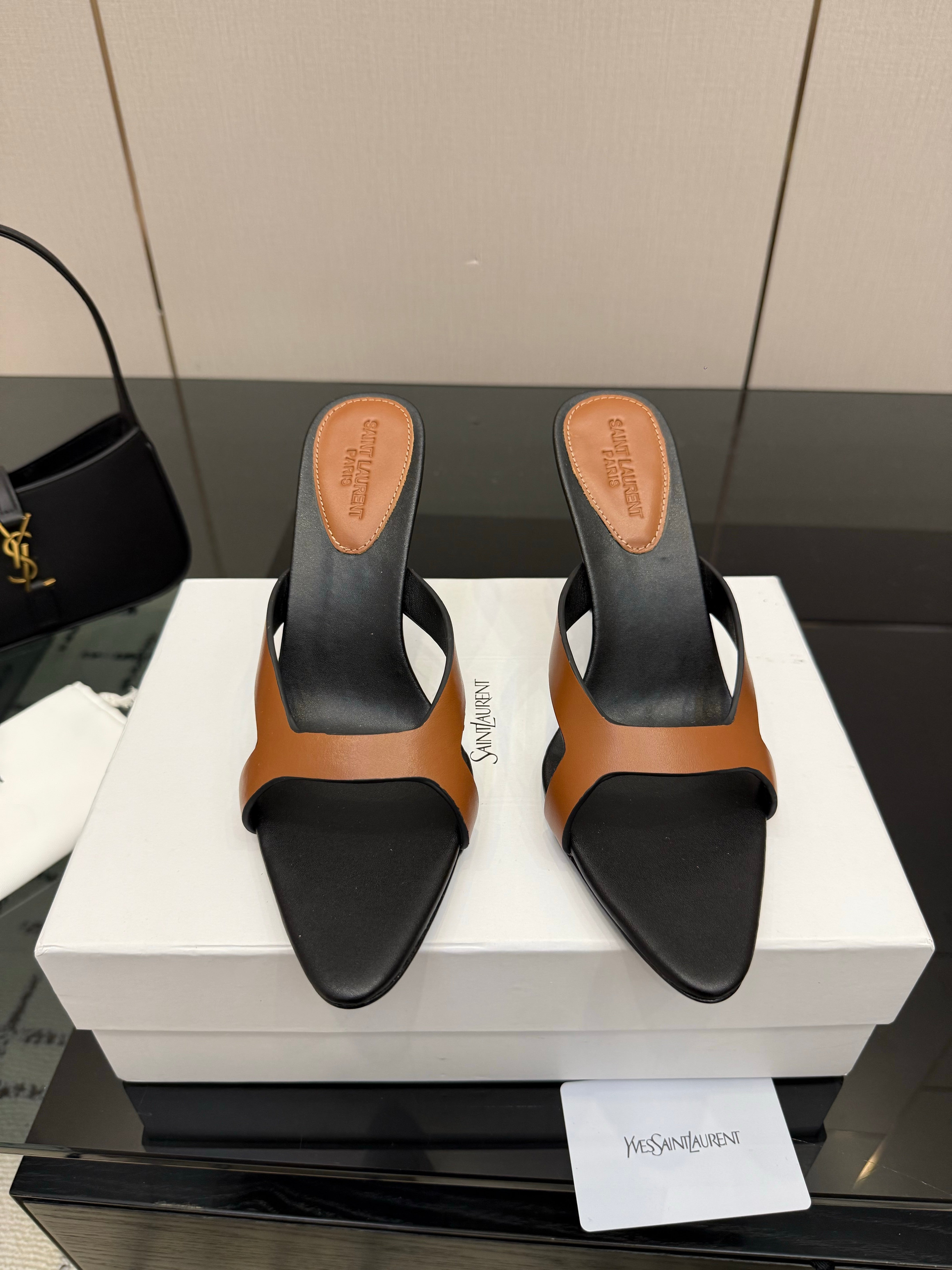 YSL Sandal 9cm Black Brown Cowhide 828249