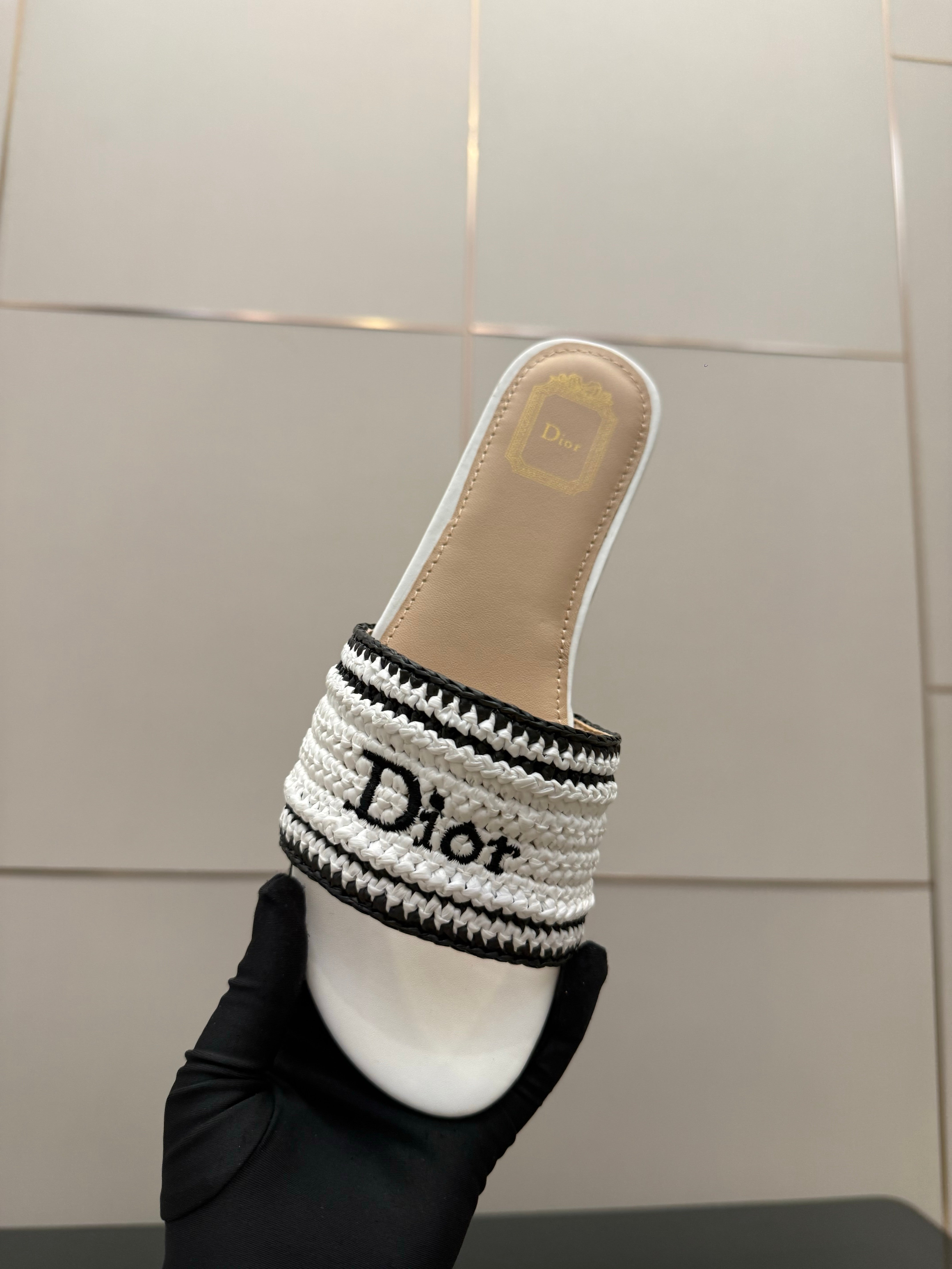CD Dioriviera Woven Slides White Fabric Goatskin 828267