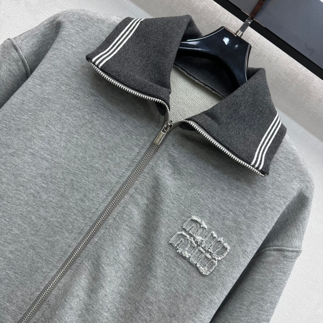Miu Miu Fleece Jacket  Zippered  Grey Cotton 341877