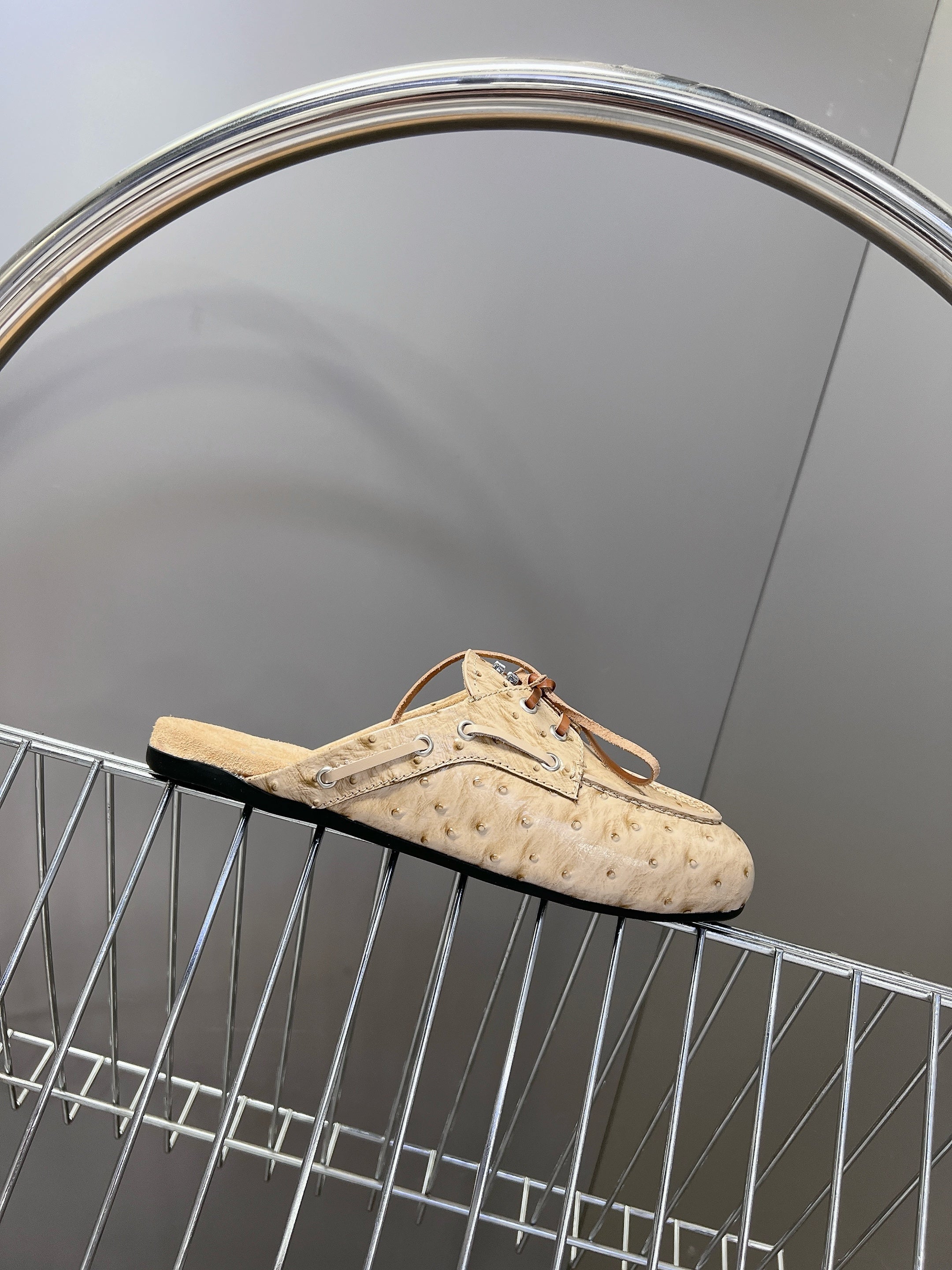 Miu 26s Loafer Mules Beige Ostrich Leather 794785