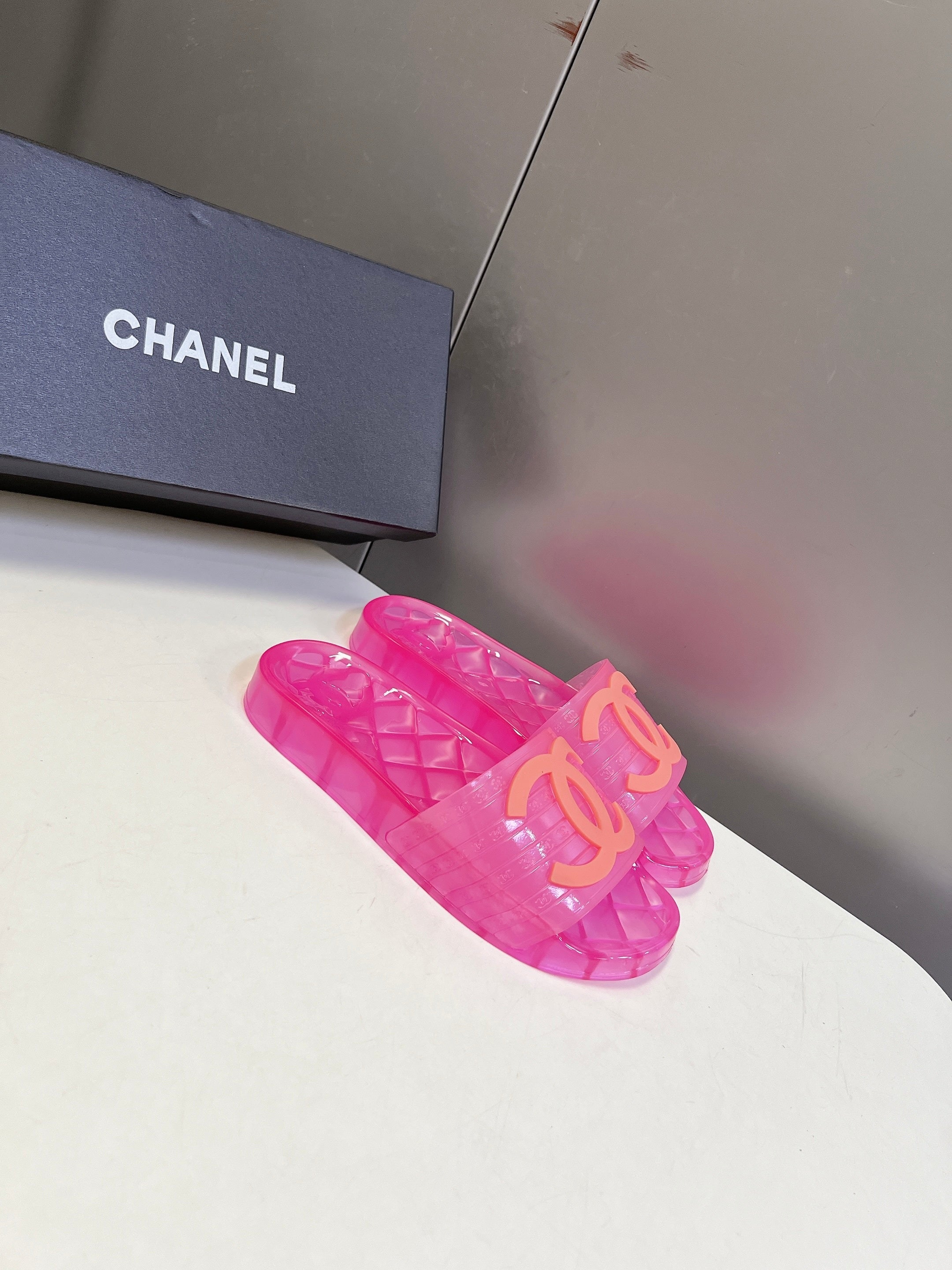 CC 26s Flat Slide Sandals Pink PVC Transparent 947933