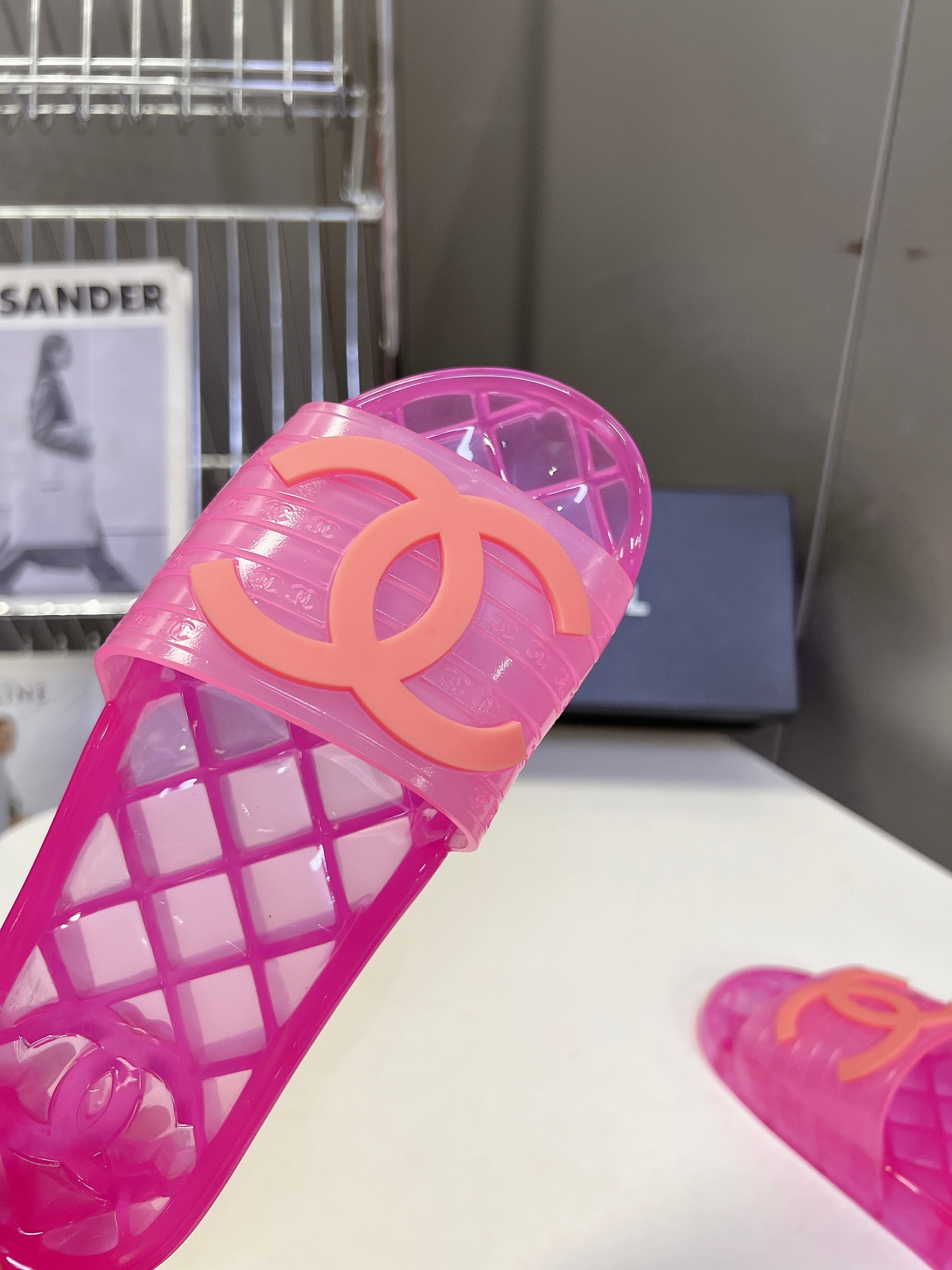 CC 26s Flat Slide Sandals Pink PVC Transparent 947933