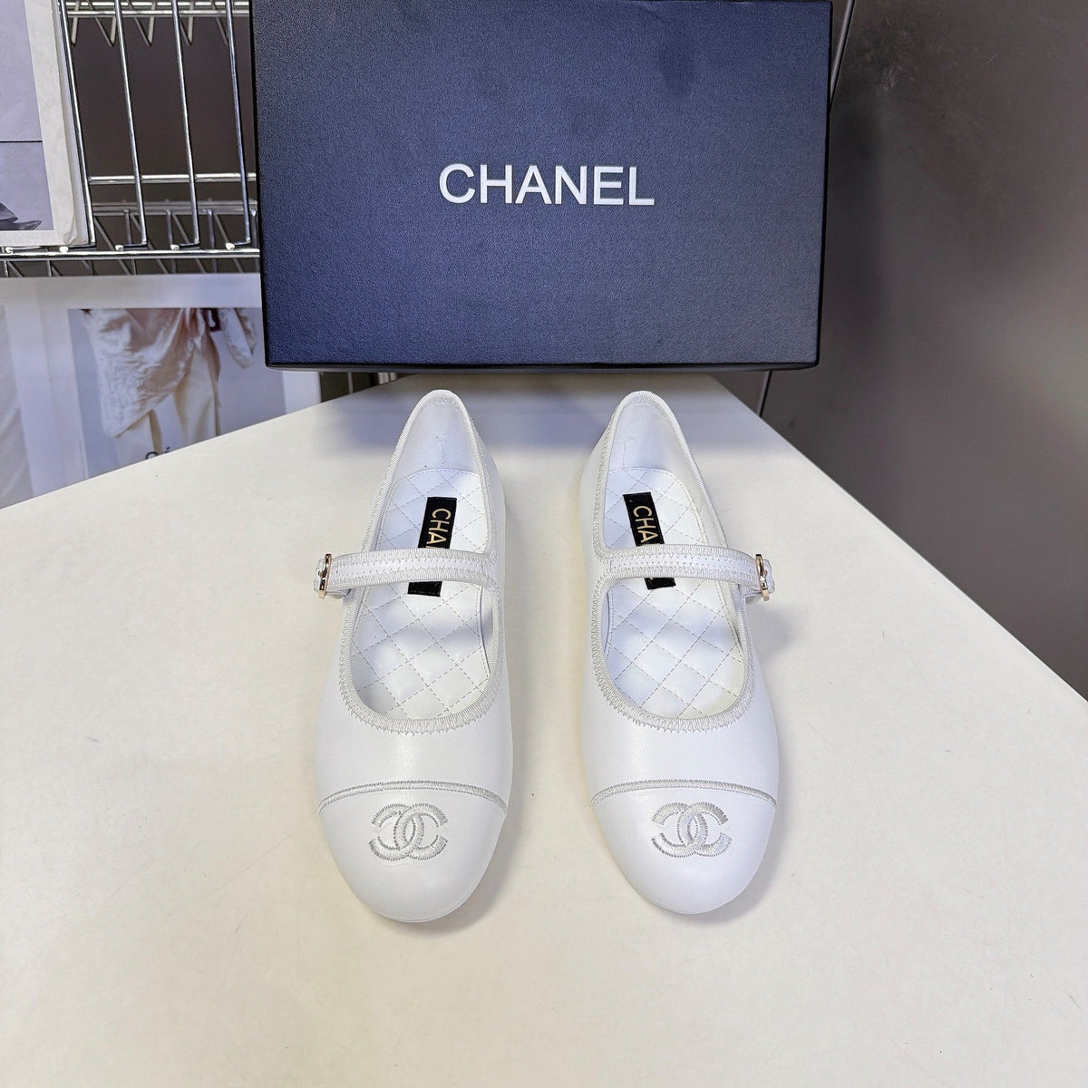 CC 26s Ballet Flats White Quilted Lamskin 947970