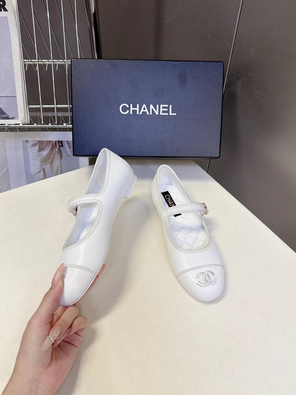 CC 26s Ballet Flats White Quilted Lamskin 947970