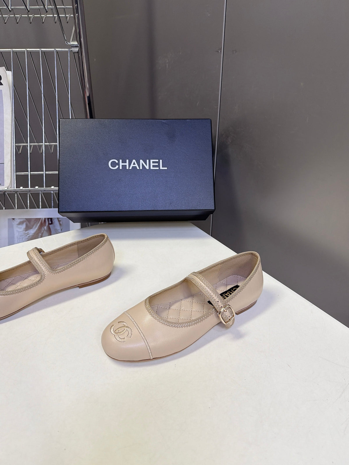 CC 26s Ballet Flats Beige Quilted Lamskin 947971