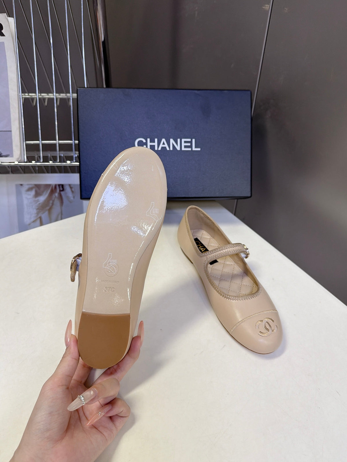 CC 26s Ballet Flats Beige Quilted Lamskin 947971