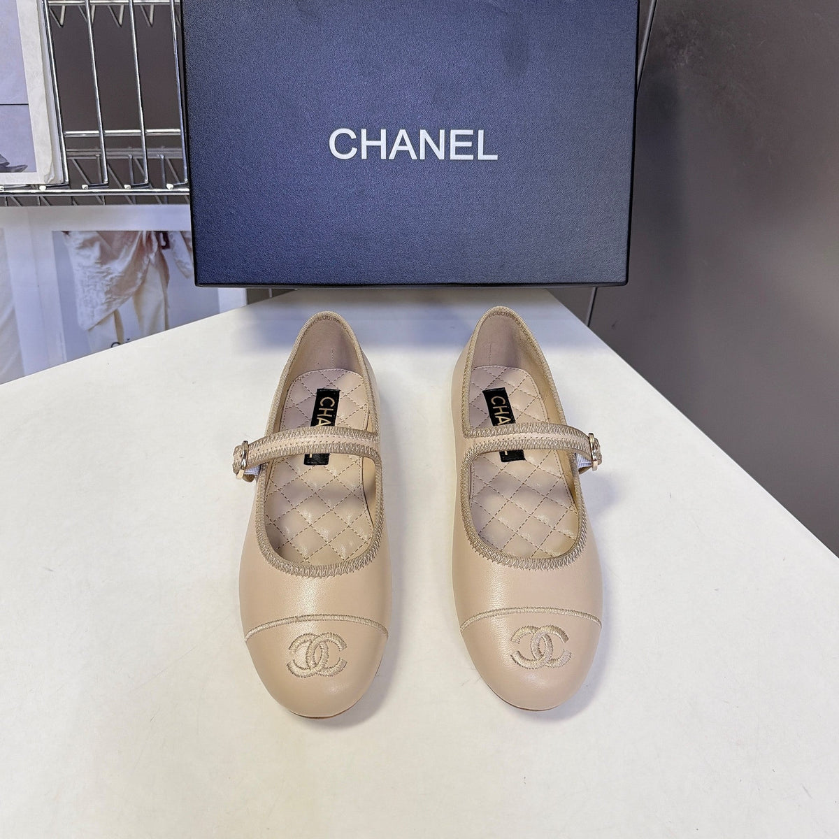 CC 26s Ballet Flats Beige Quilted Lamskin 947971