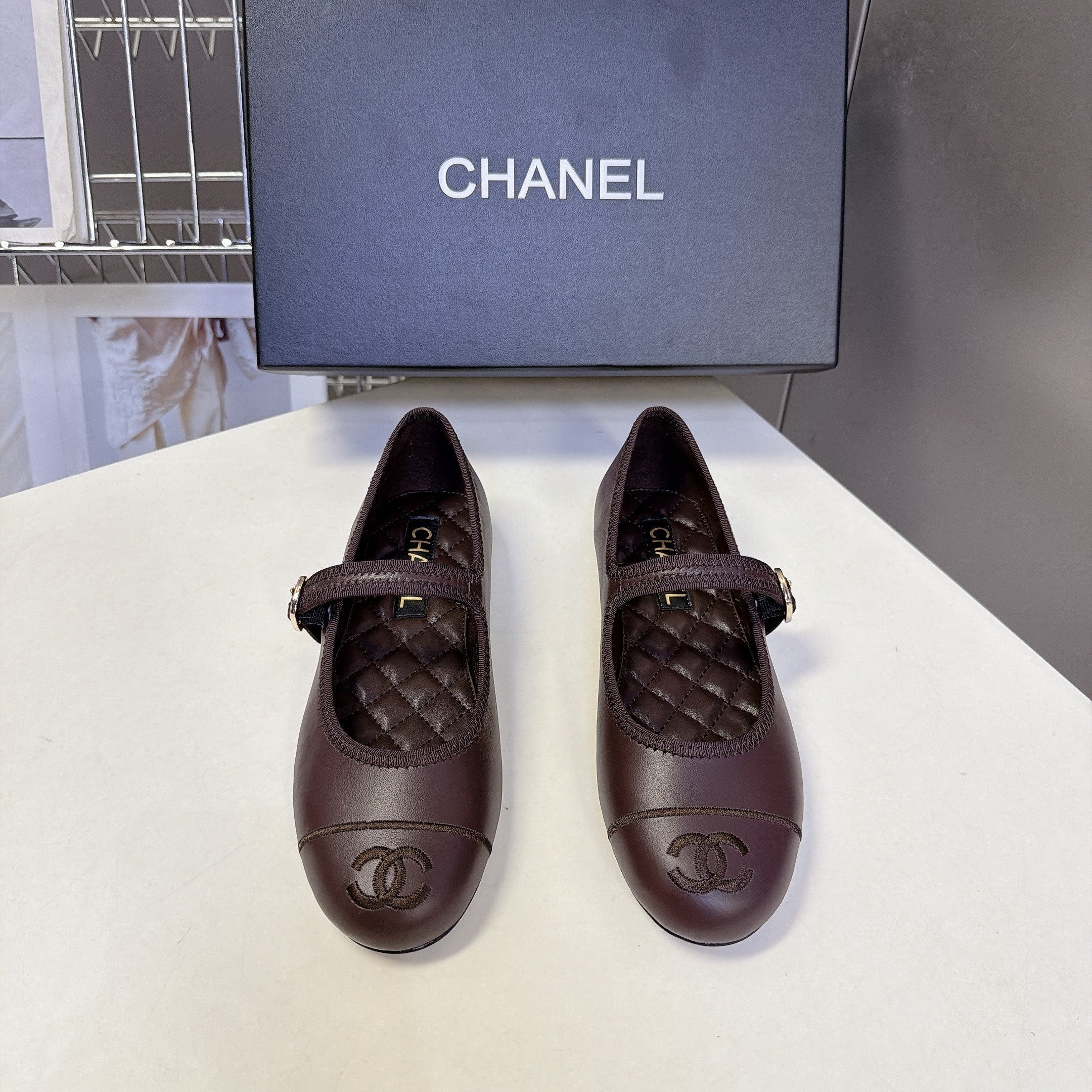 CC 26s Ballet Flats Brown Quilted Lamskin 947972