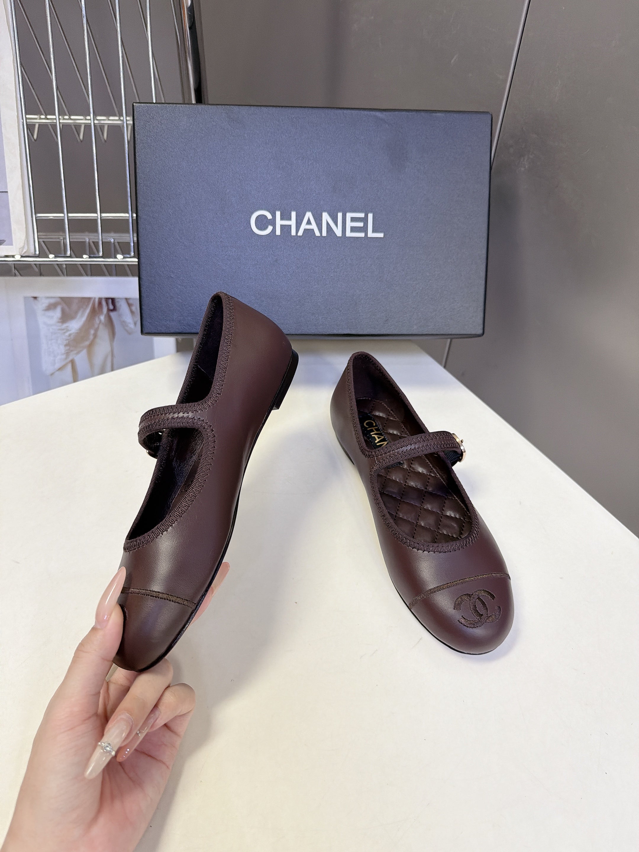 CC 26s Ballet Flats Brown Quilted Lamskin 947972
