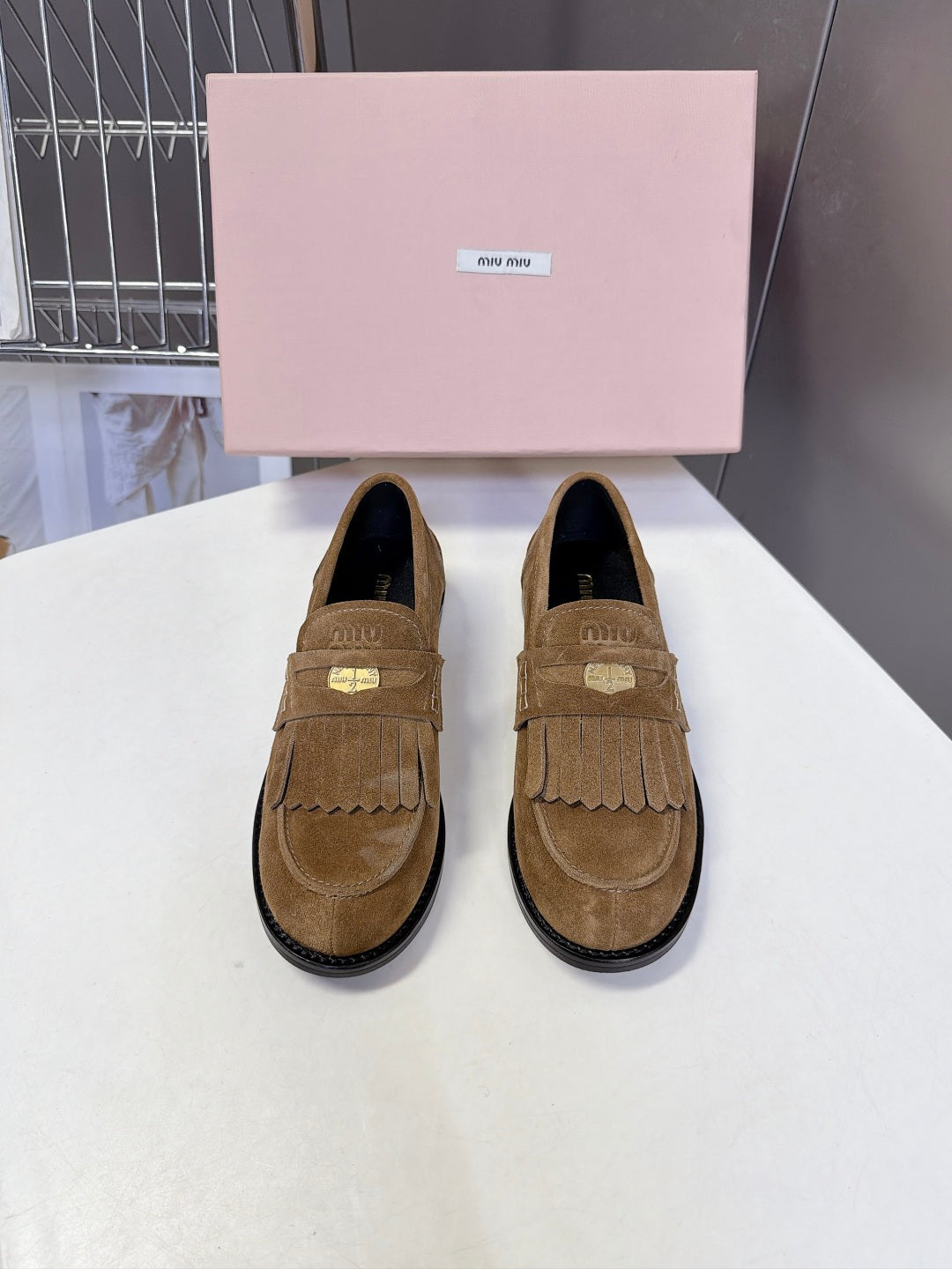 Miu 26s Fringe Loafers Brown Suede 994221