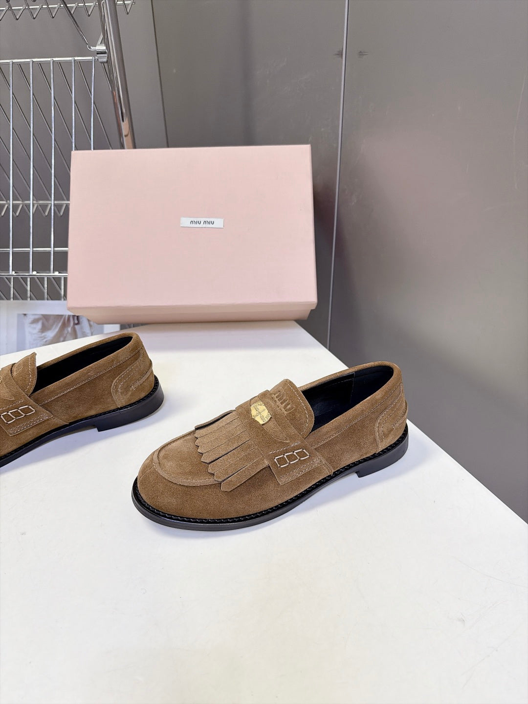 Miu 26s Fringe Loafers Brown Suede 994221