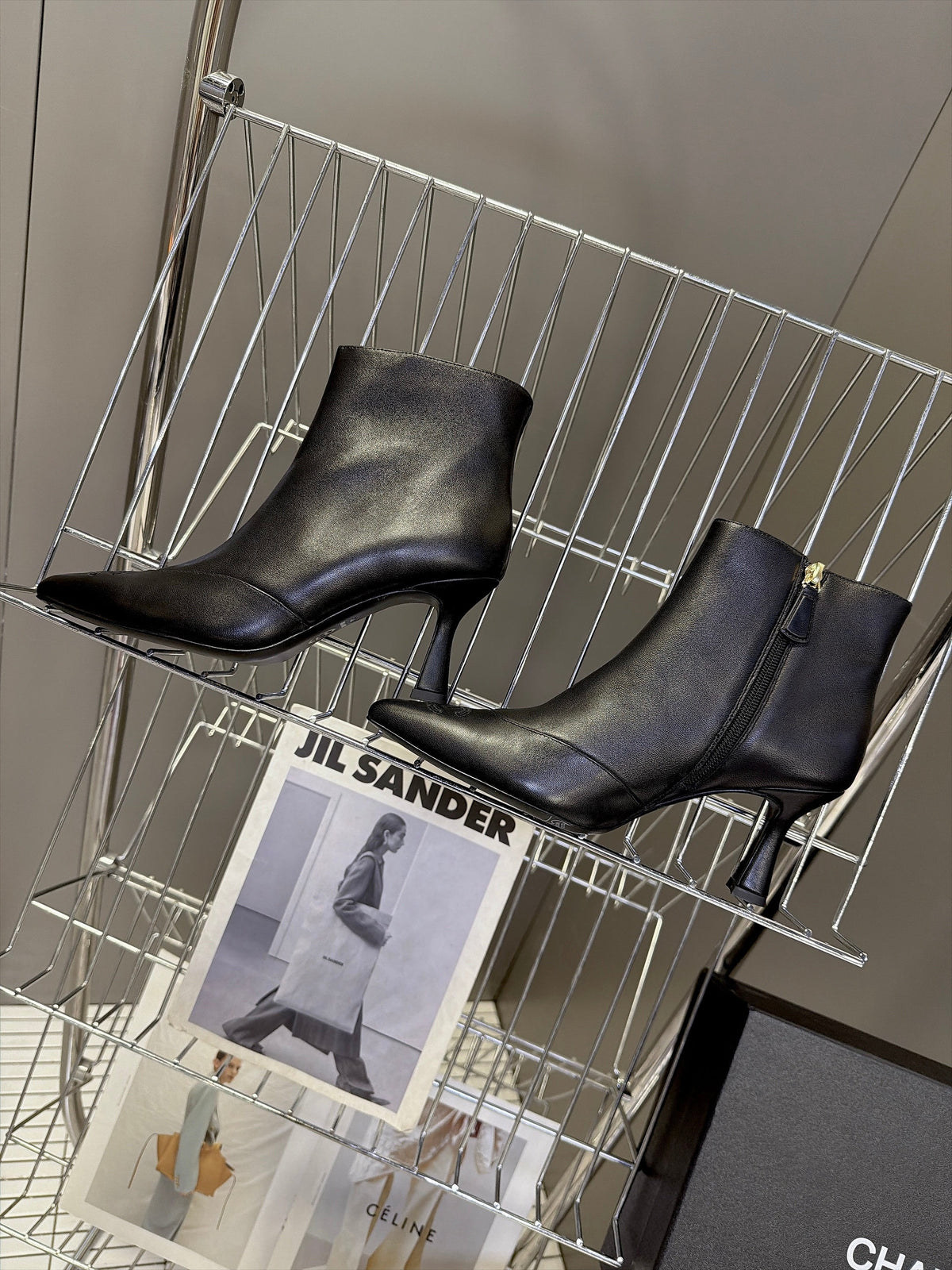 CC 26S Pointed Ankle Boots 5cm Black Smooth Leather 113934