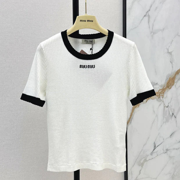 Miumiu 2026 Short-Sleeve Slim Fit White Wool 435284