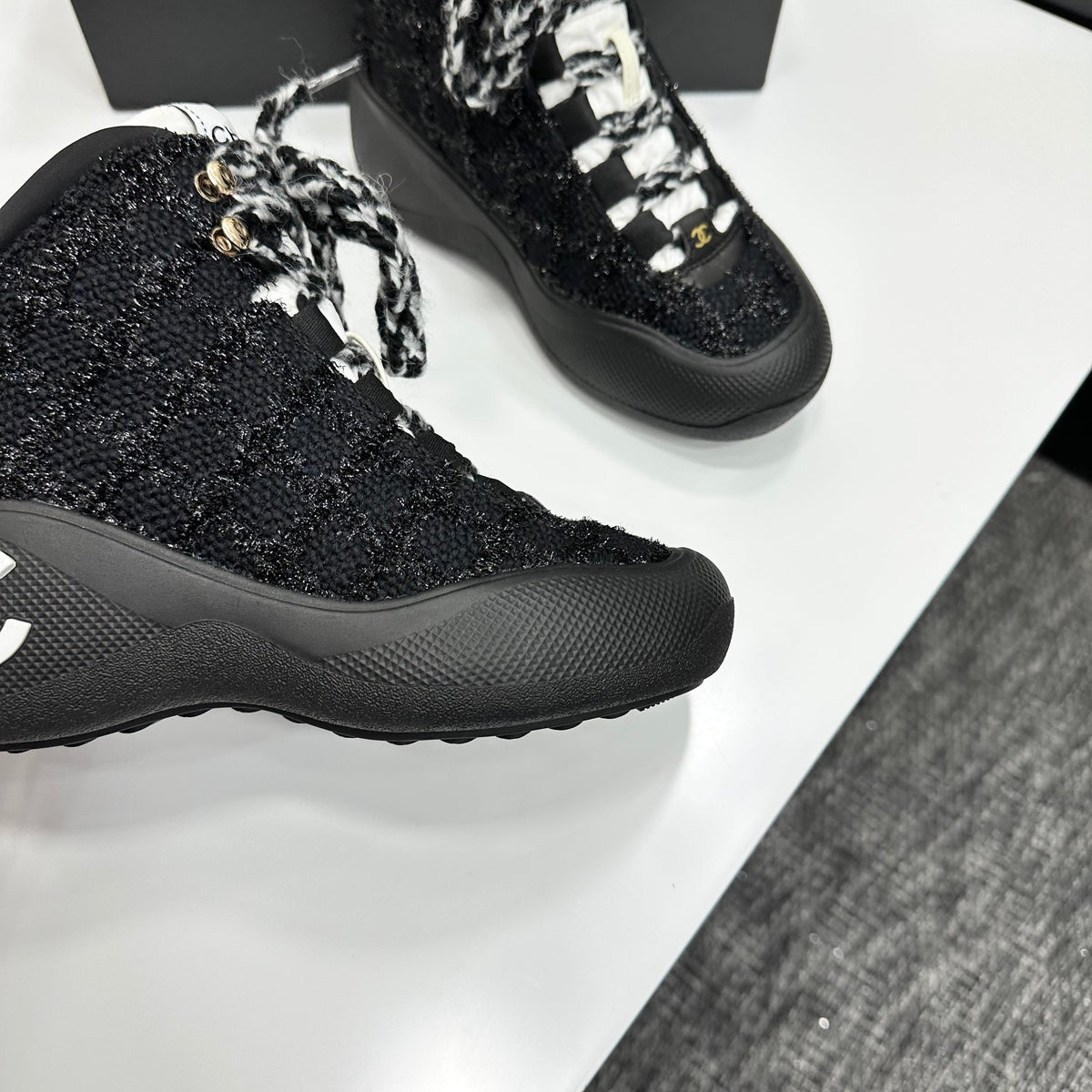 CC 26s High Top Sneakers Black Tweed Calfskin 135146